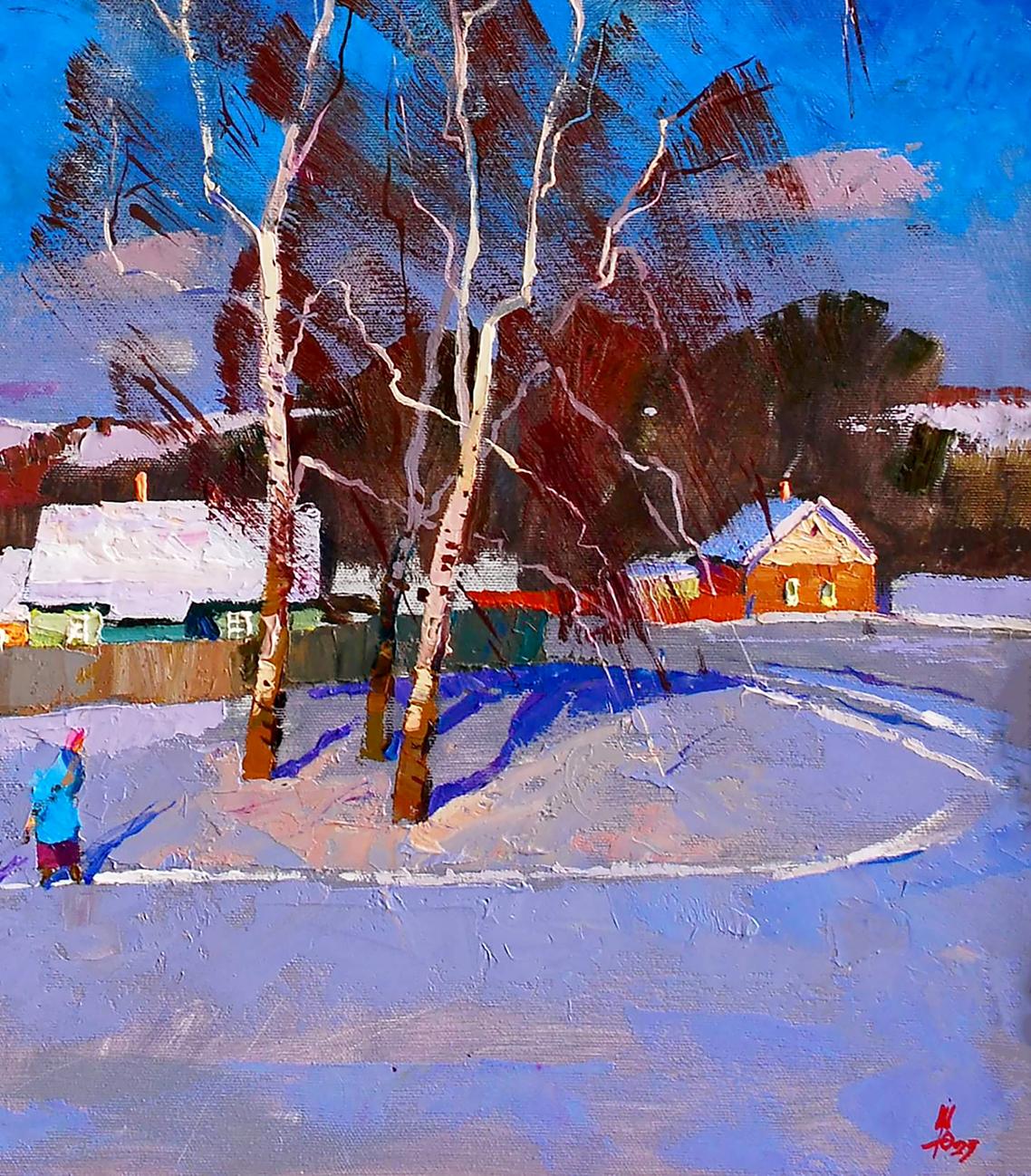 Oil painting January in the city Egor Shvachunov