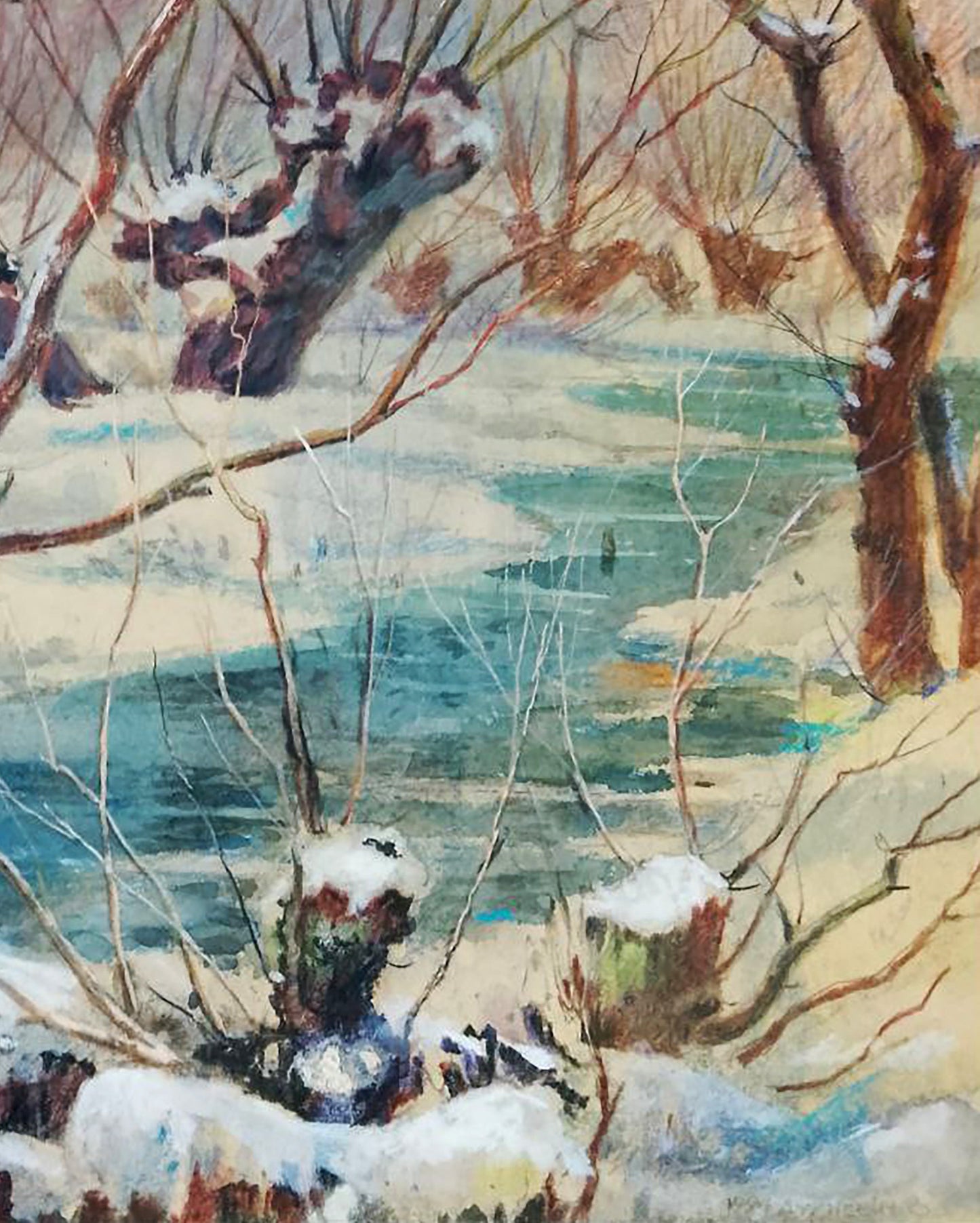 Oil painting Frozen river Anatolii Duhnevich