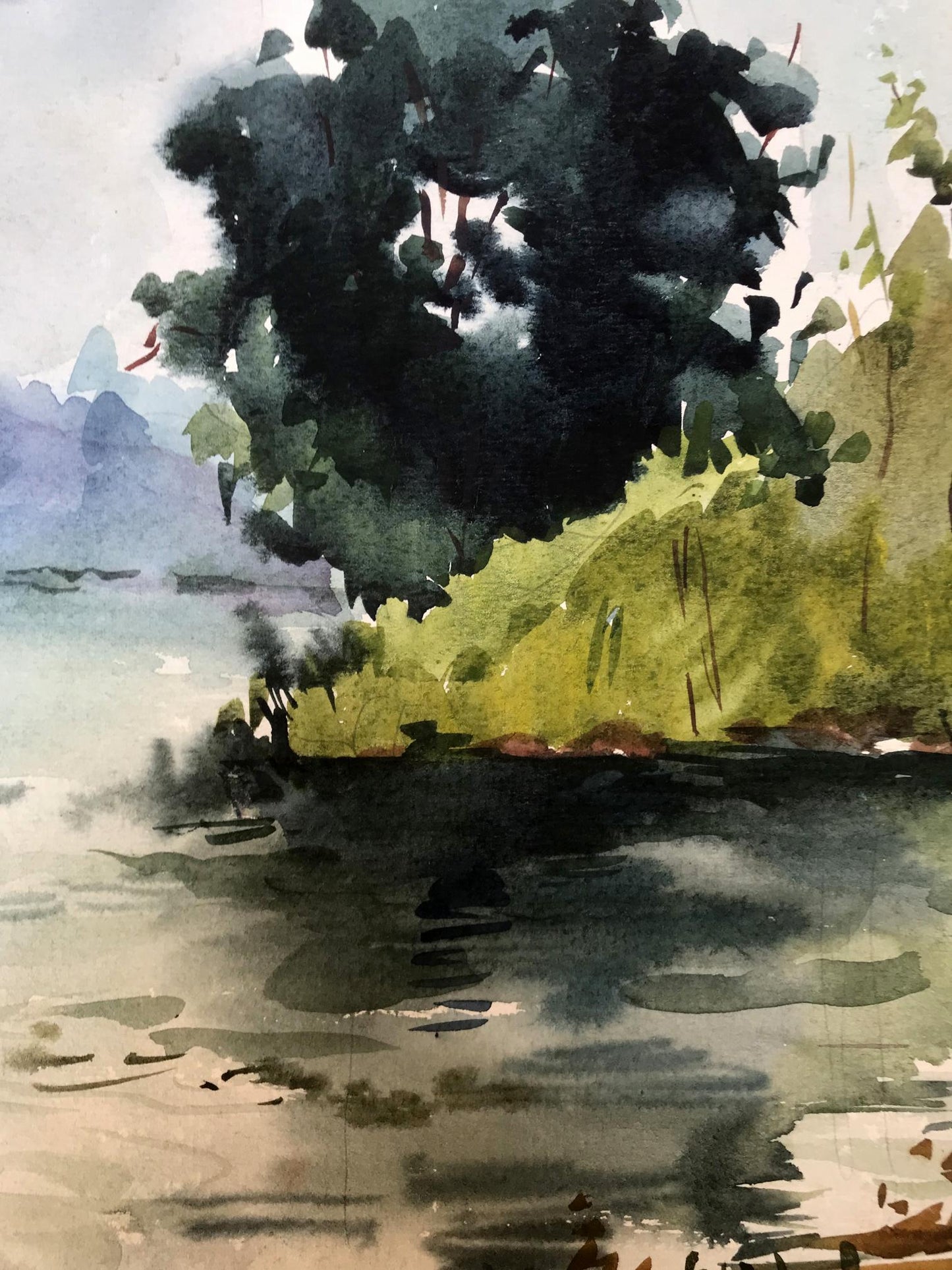Watercolor painting On the shore in the forest Litvinov Oleg Arkad'yevich