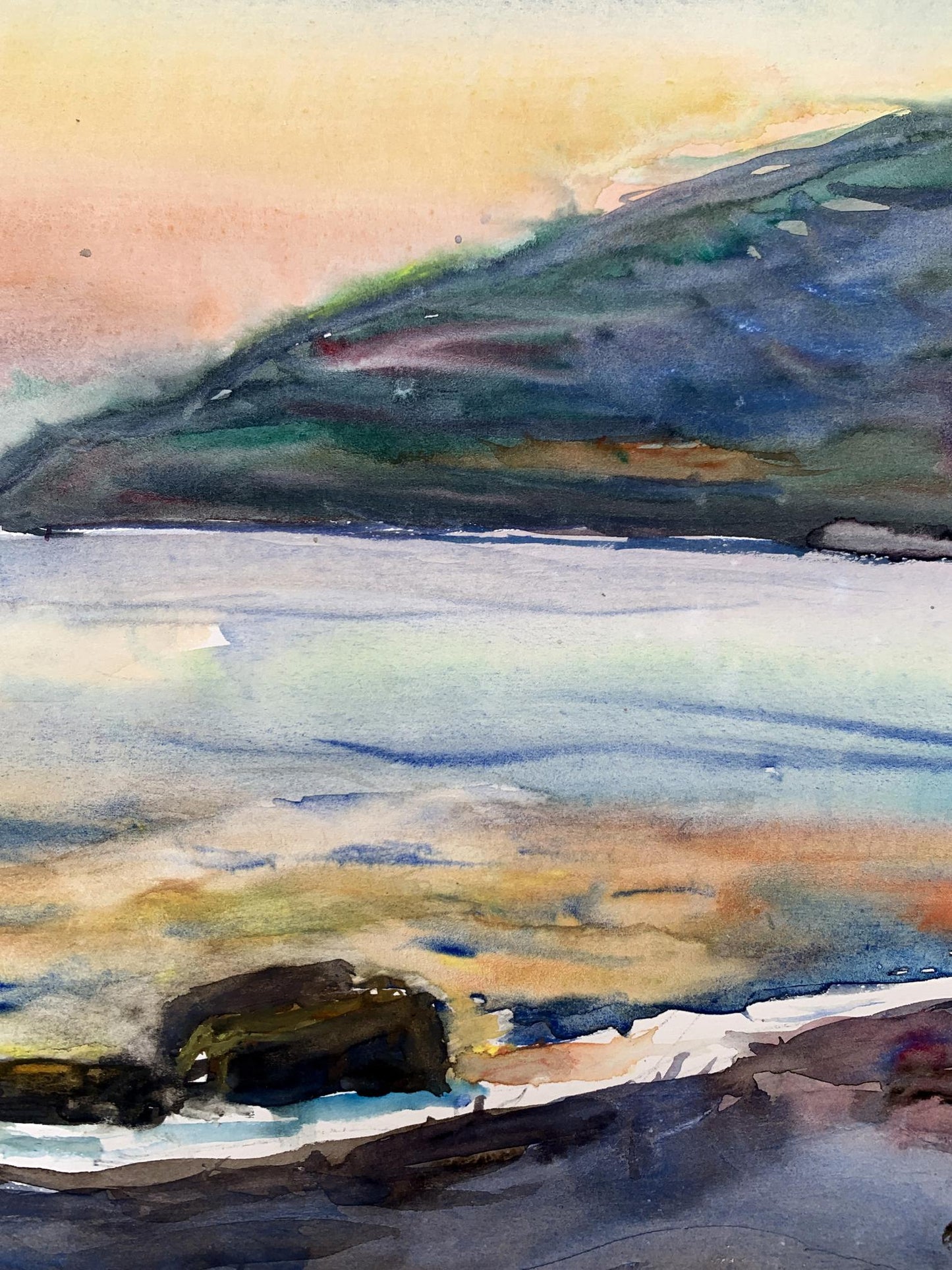 Watercolor painting Sea sunset Unknown artist