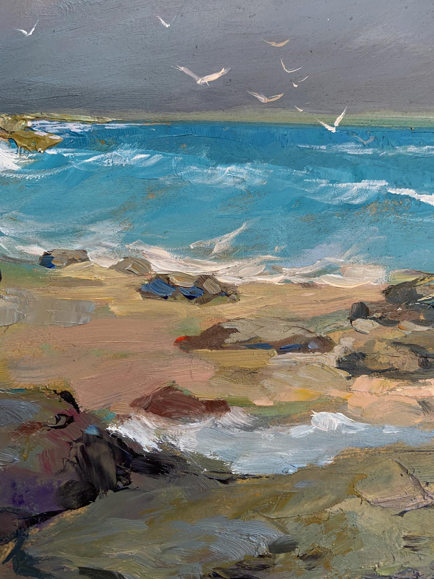OIl painting White seagulls on the seashore Yuriy Suprunchuk