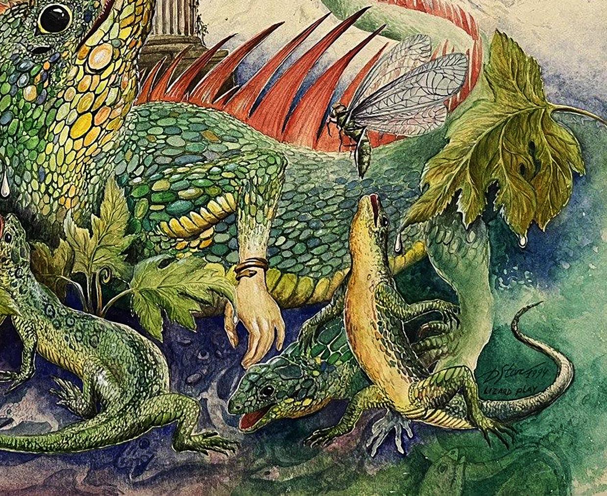 Watercolor painting Lizard game Dmytro Startsev