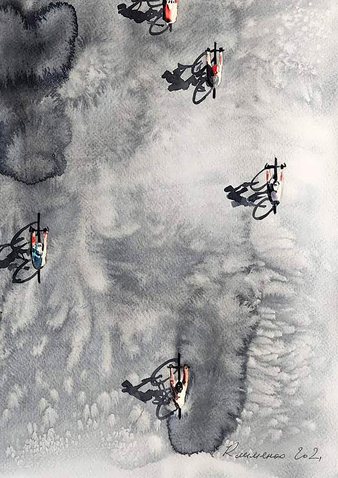 Watercolor painting Morning bike Elena Klimenko