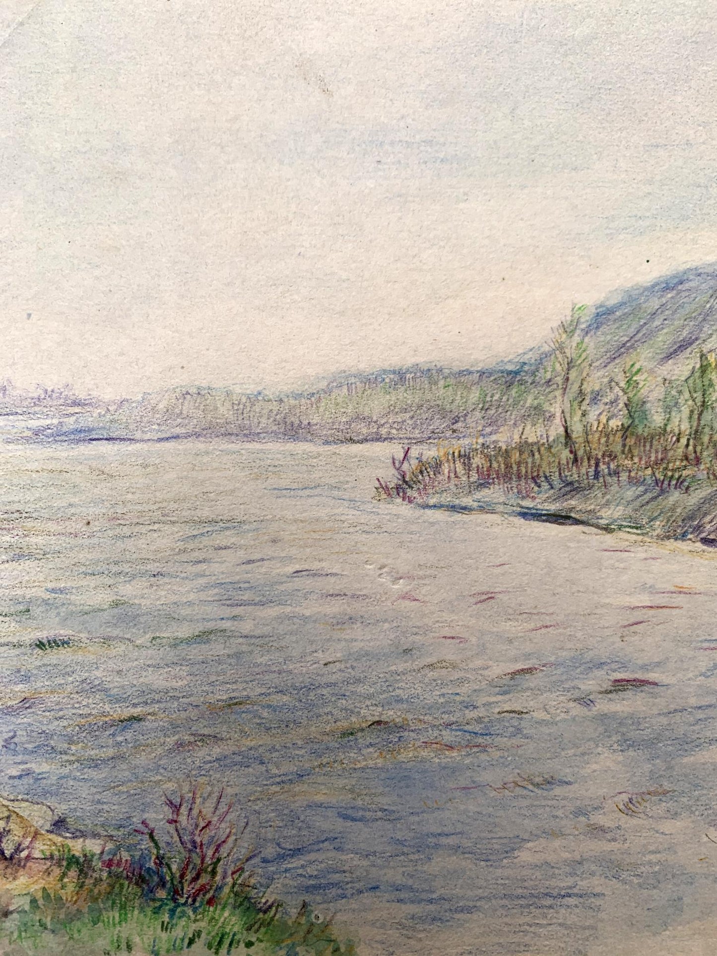 Colored pencil painting Quiet river O. Umansky