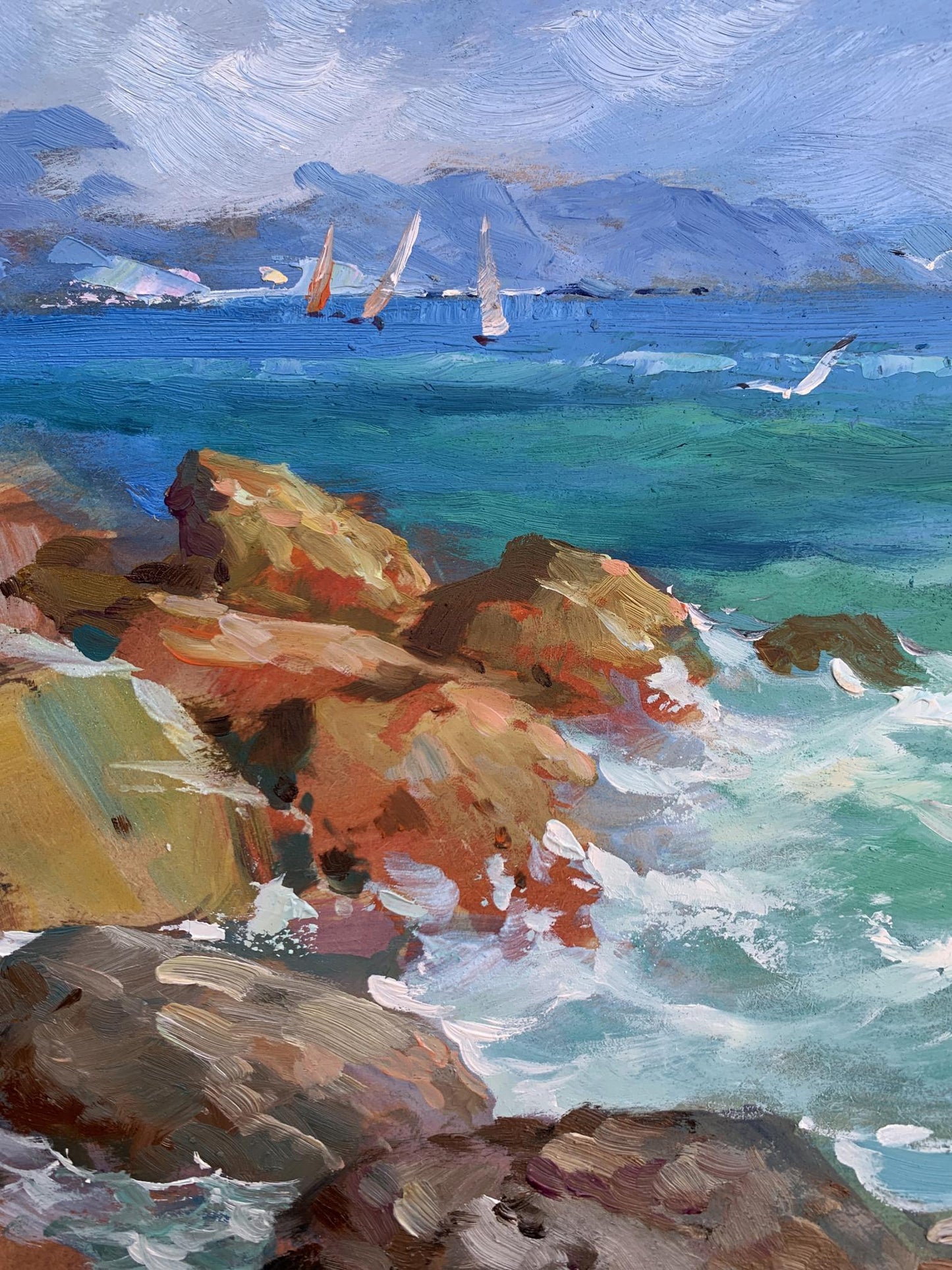OIl painting Sea waves beat against the rocks Yuriy Suprunchuk
