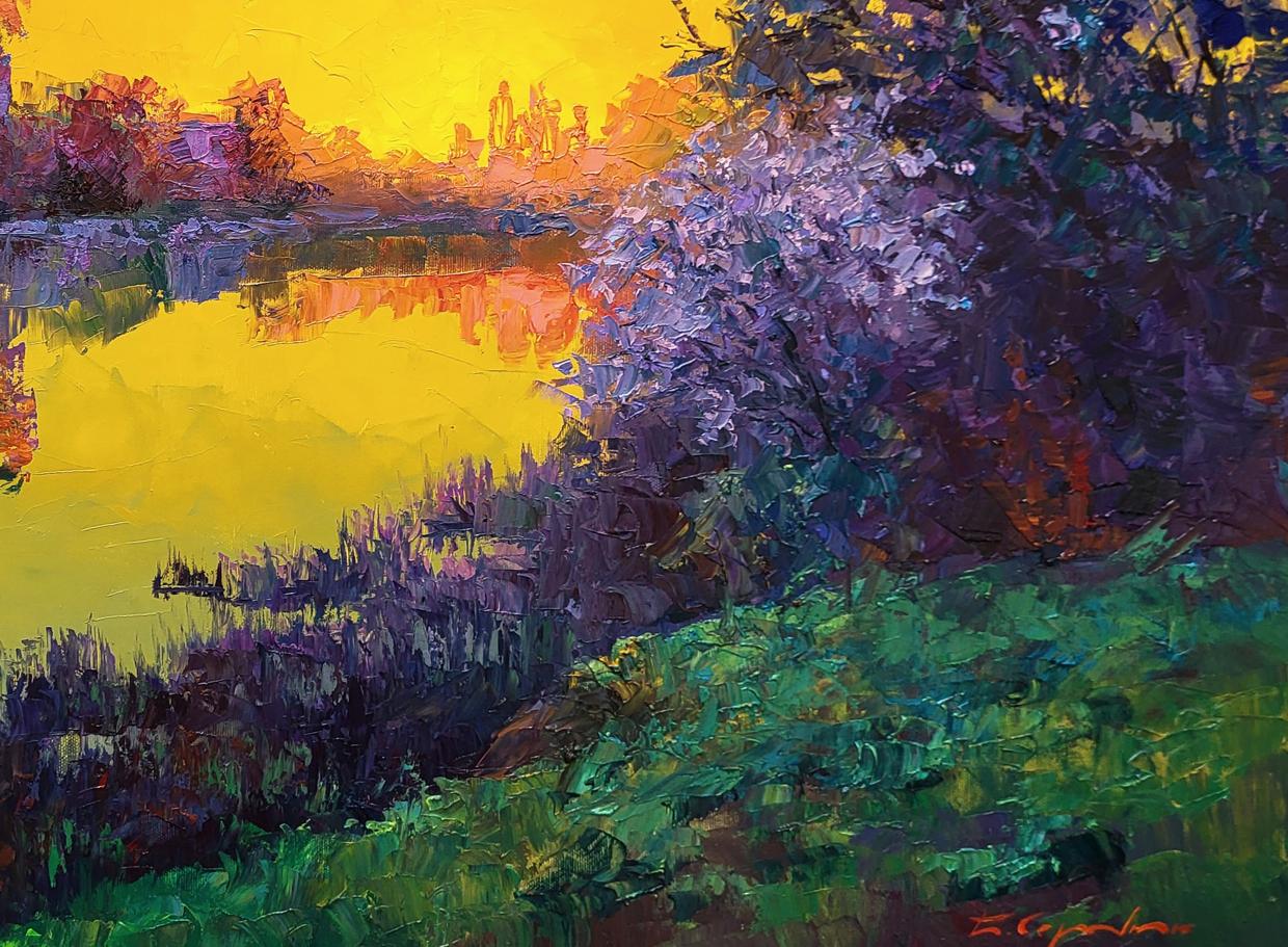 Oil painting Evening by the river Boris Serdyuk