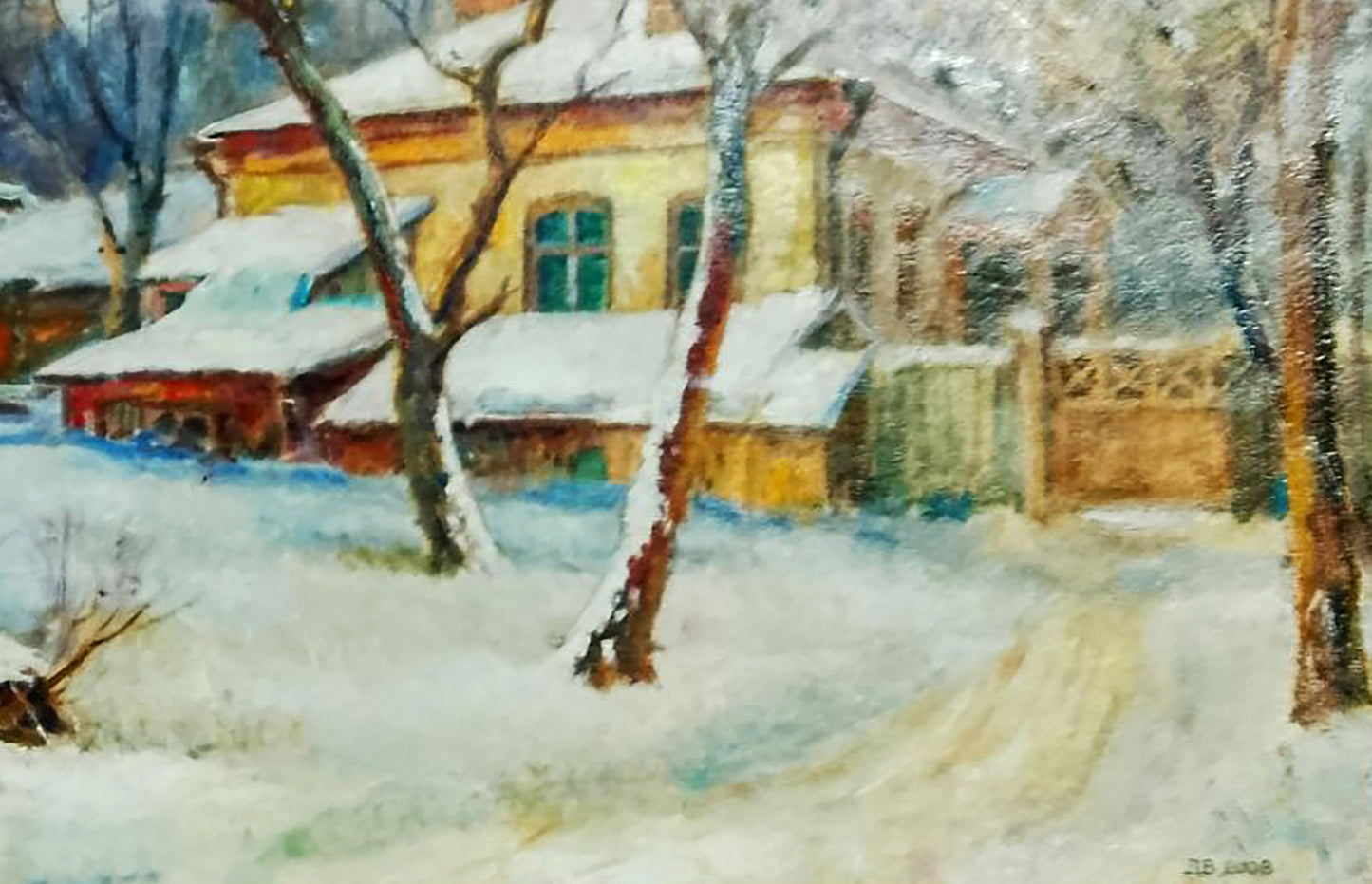Oil painting Snowy streets of the village Anatolii Duhnevich