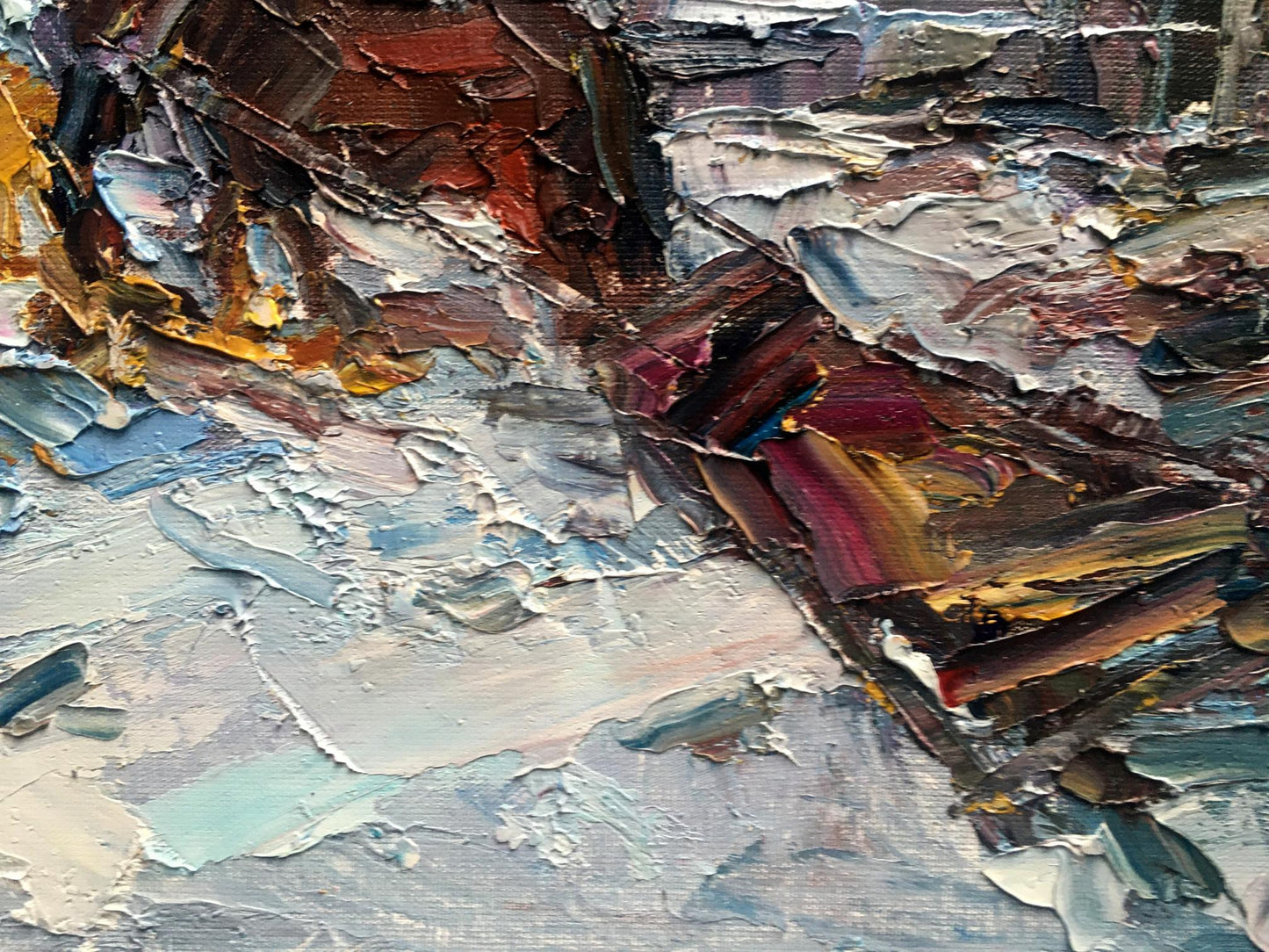 Oil painting Village winter