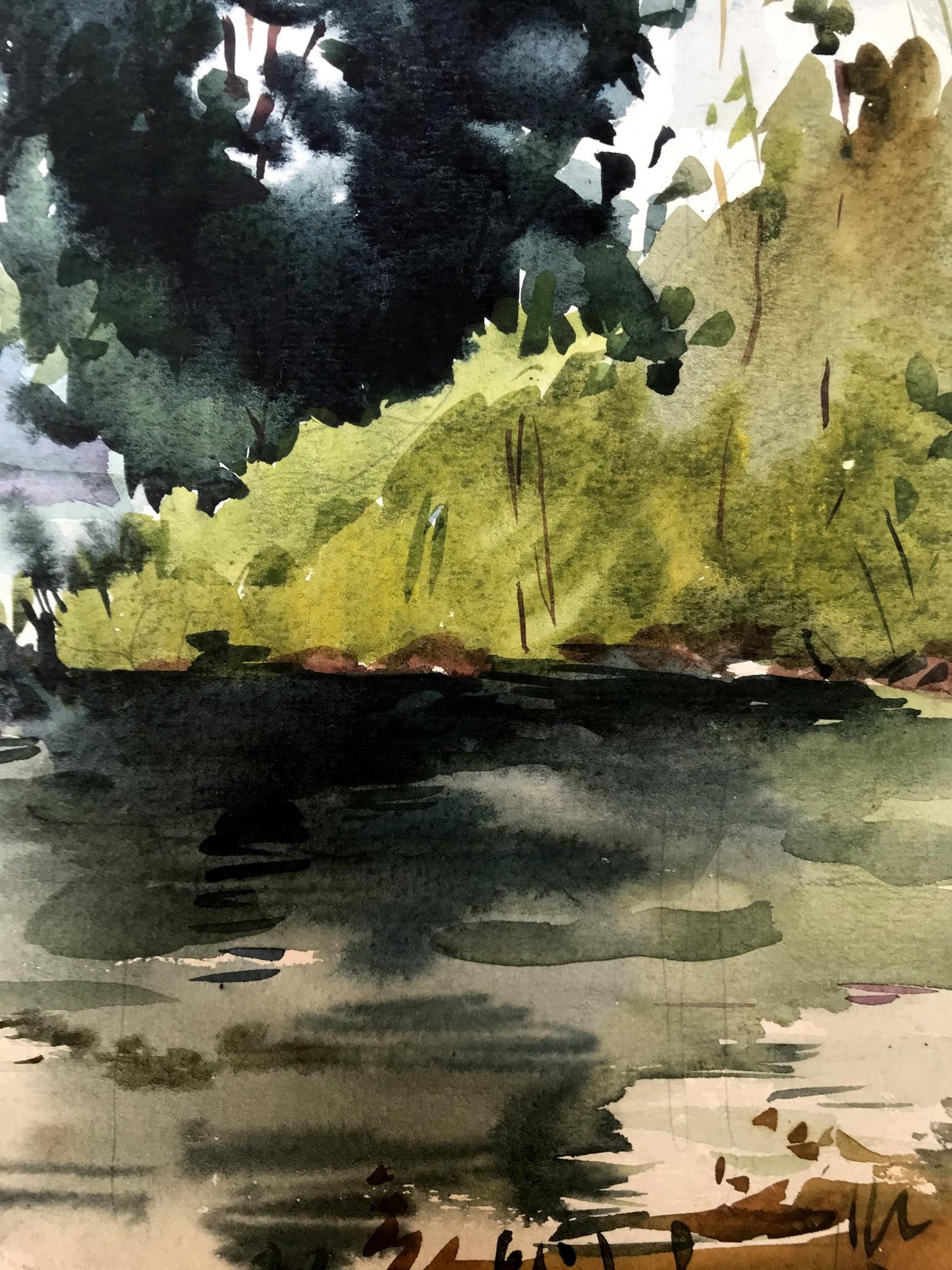 Watercolor painting On the shore in the forest Litvinov Oleg Arkad'yevich