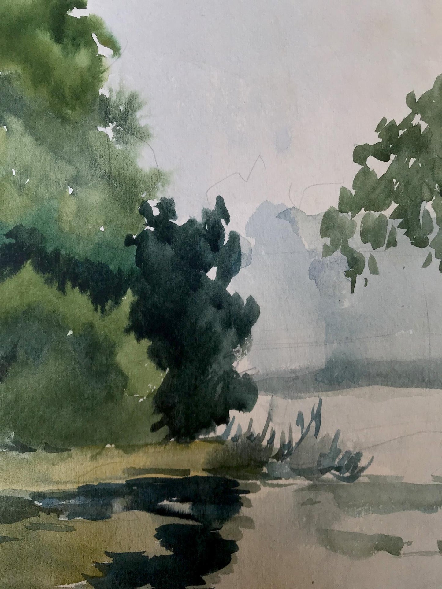 Watercolor painting River in the forest Litvinov Oleg Arkad'yevich