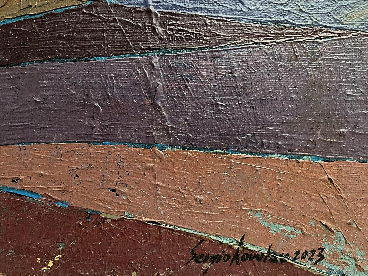 Oil painting Abstract Cityscape Serhiy Kovalev Artist's signature