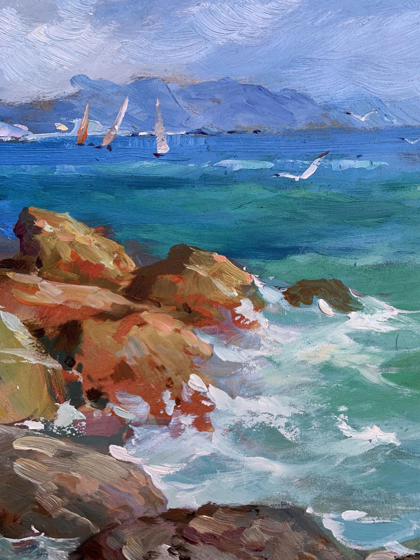 OIl painting Sea waves beat against the rocks Yuriy Suprunchuk