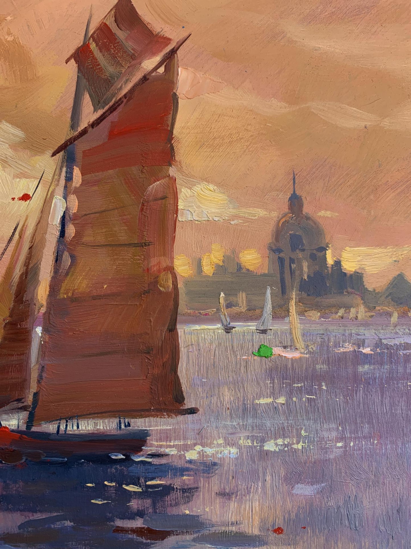 OIl painting Evening sailing on a sailboat at sea Yuriy Suprunchuk