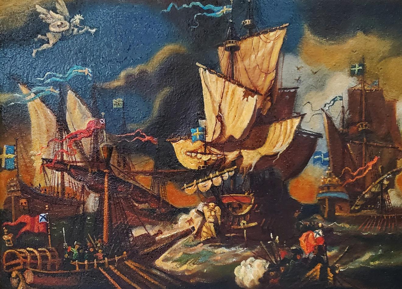 Oil painting Fights at sea Daniil Litvinov