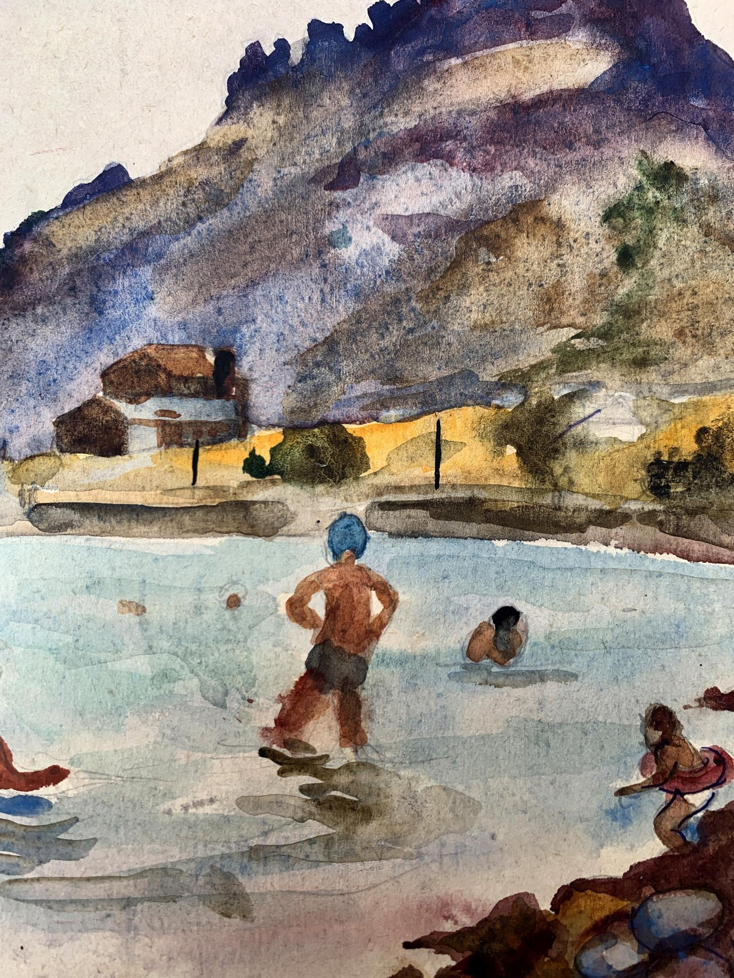 Watercolor painting Swimming in the sea Unknown artist