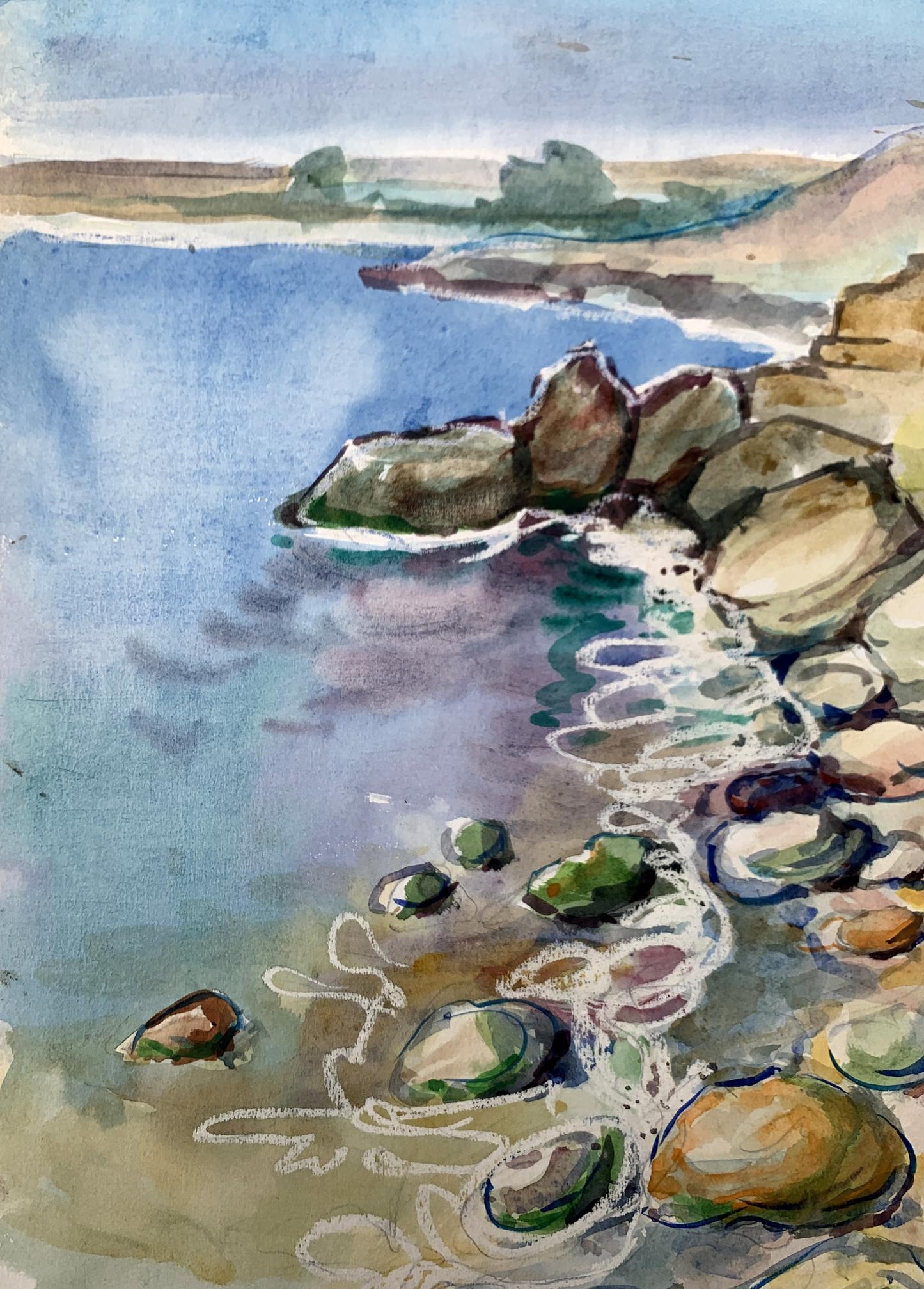 Watercolor painting On the seashore Unknown artist