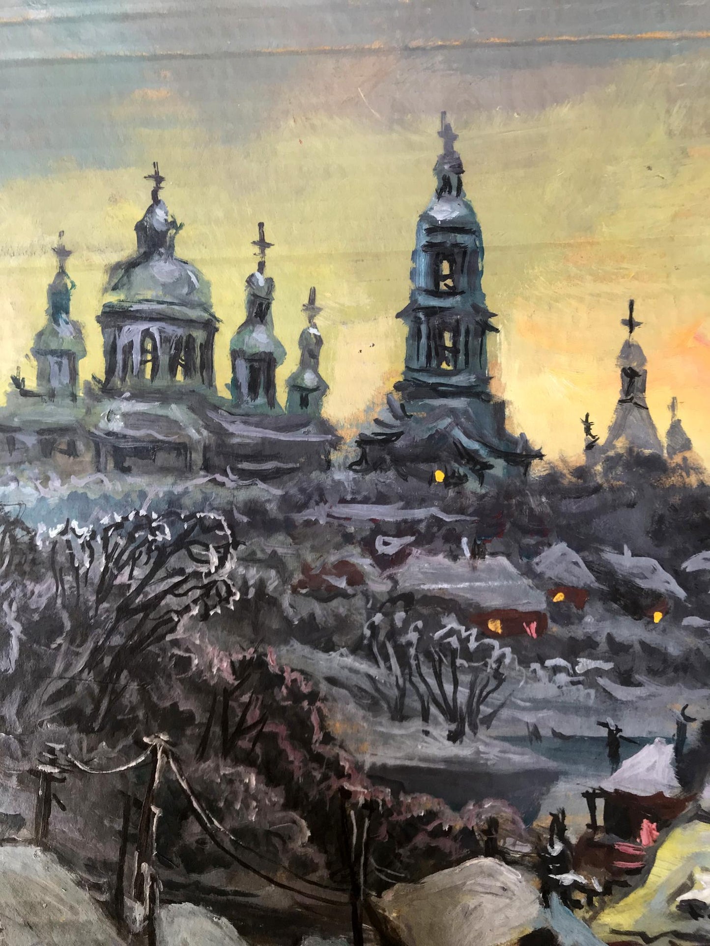 Oil painting People walk through the evening city Alexander Litvinov