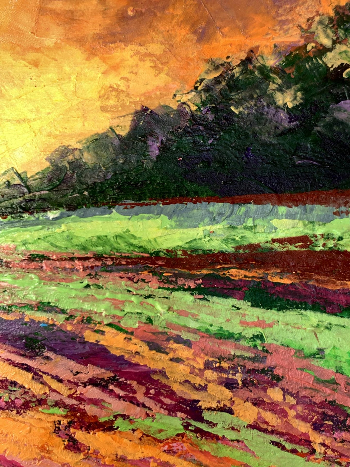 Oil painting Sunset behind the forest V. Zadorozhnya