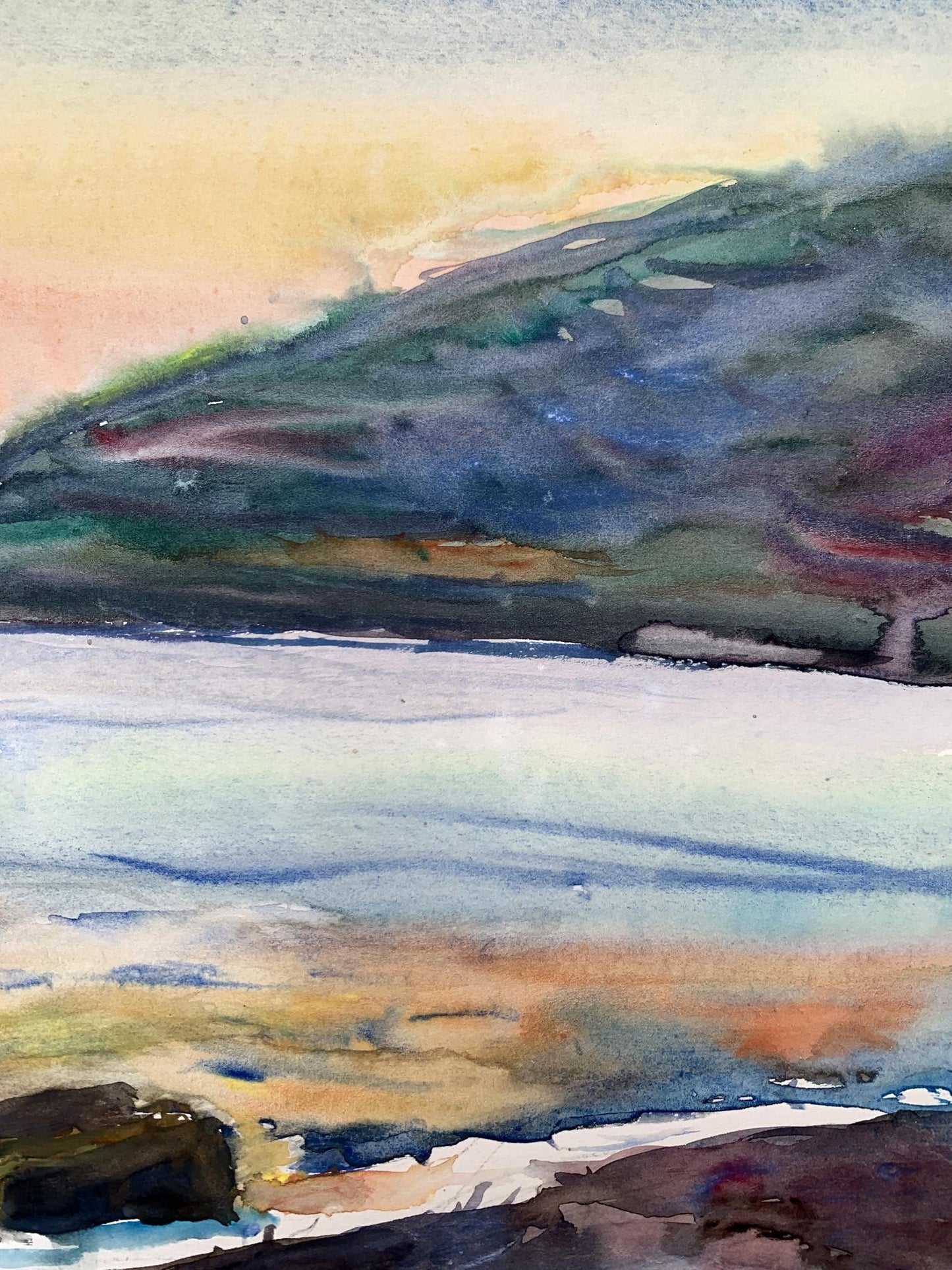 Watercolor painting Sea sunset Unknown artist