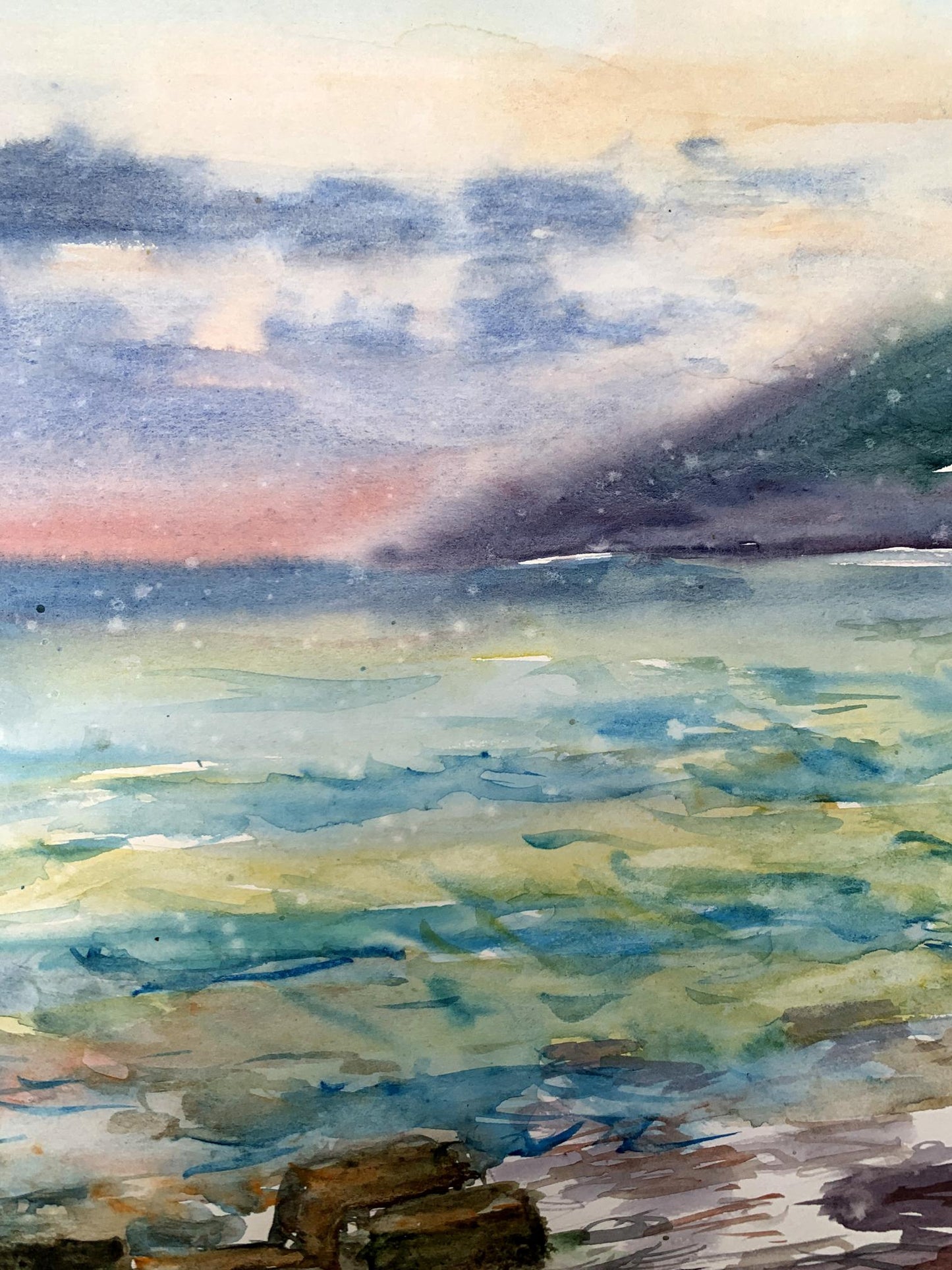 Watercolor painting Orange Sunset Unknown artist