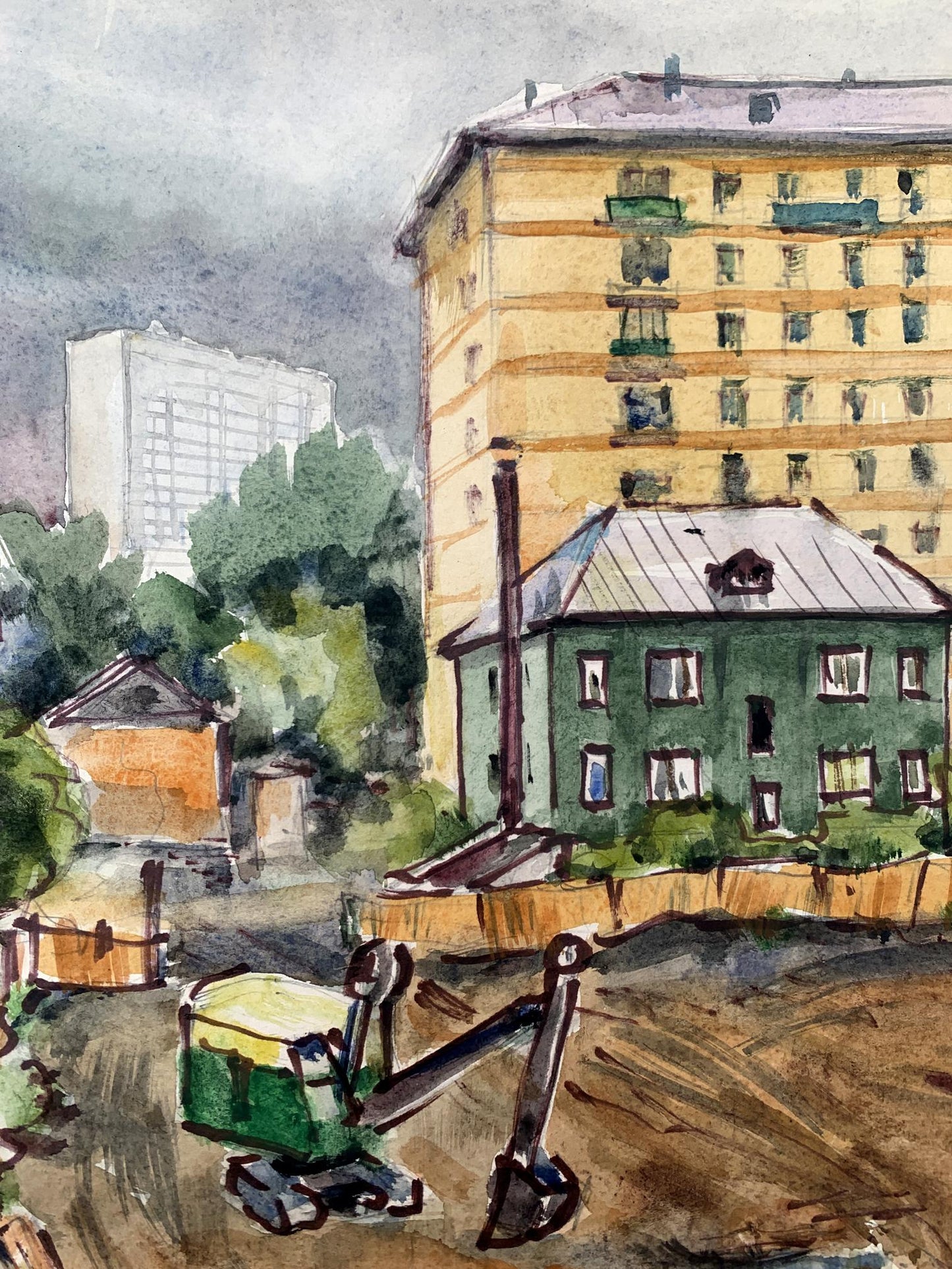 Watercolor painting Construction in the city Unknown artist