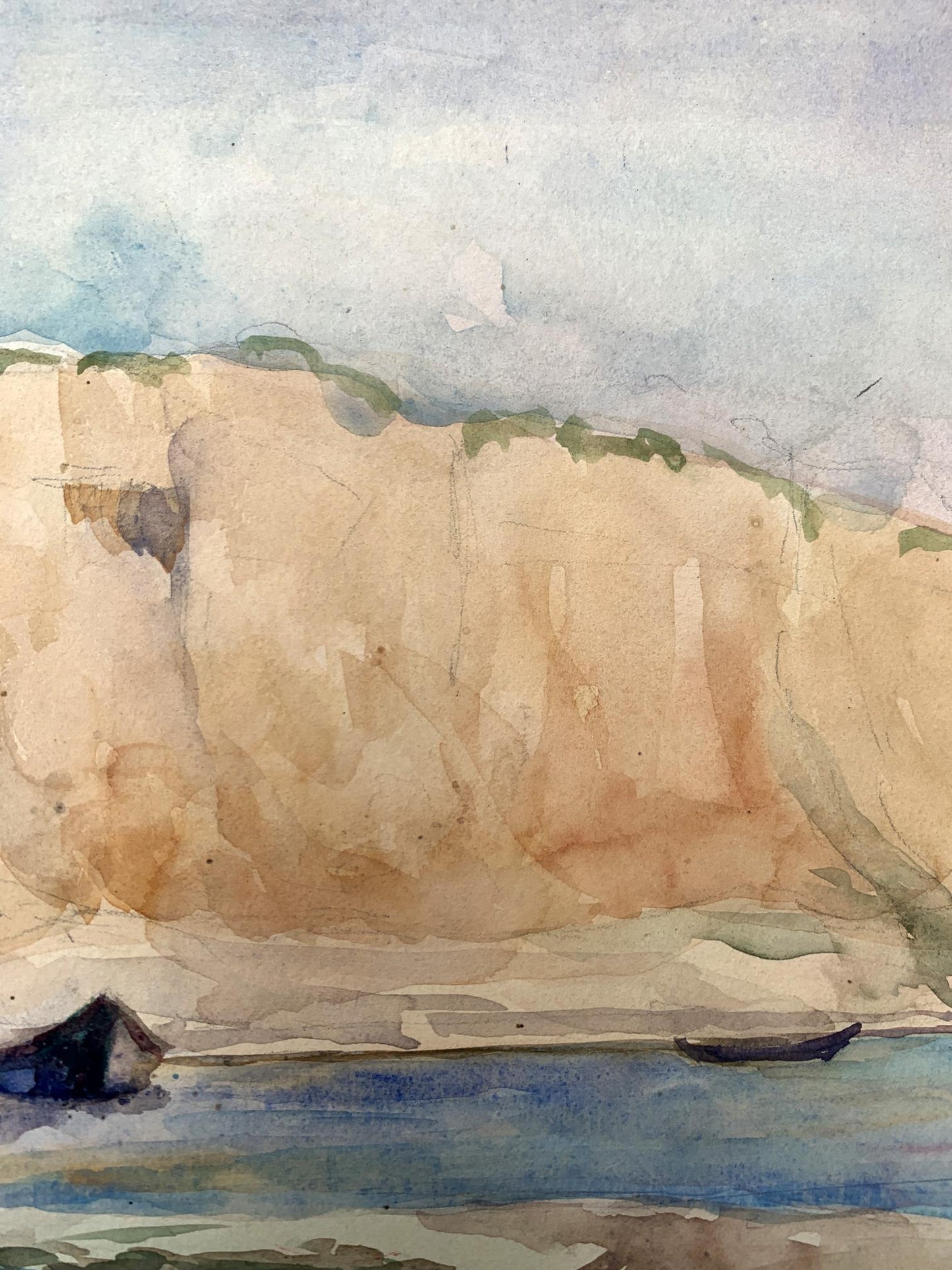 Watercolor painting Boats on the shore Unknown artist