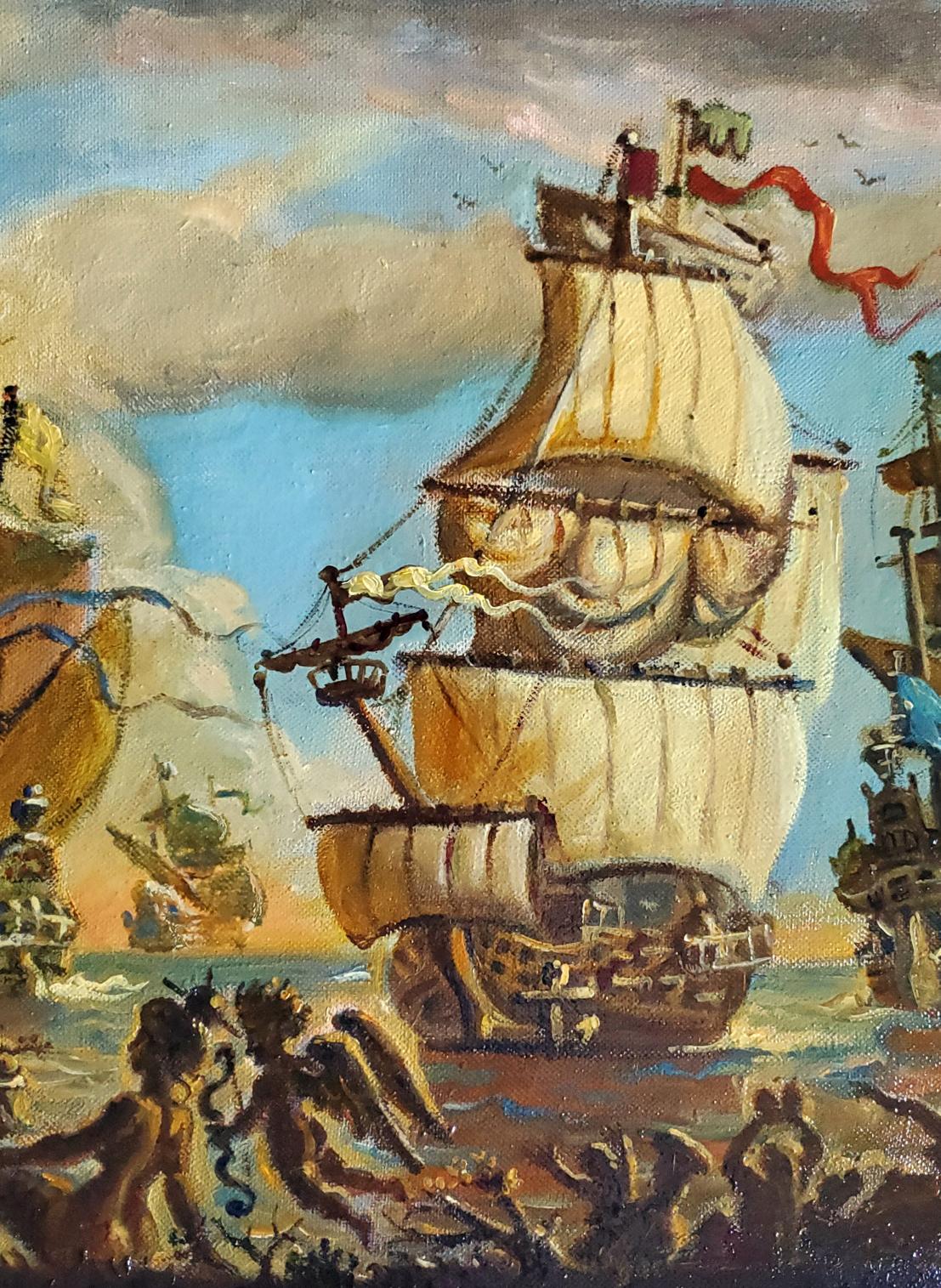 Oil painting Ships at the shore Daniil Litvinov