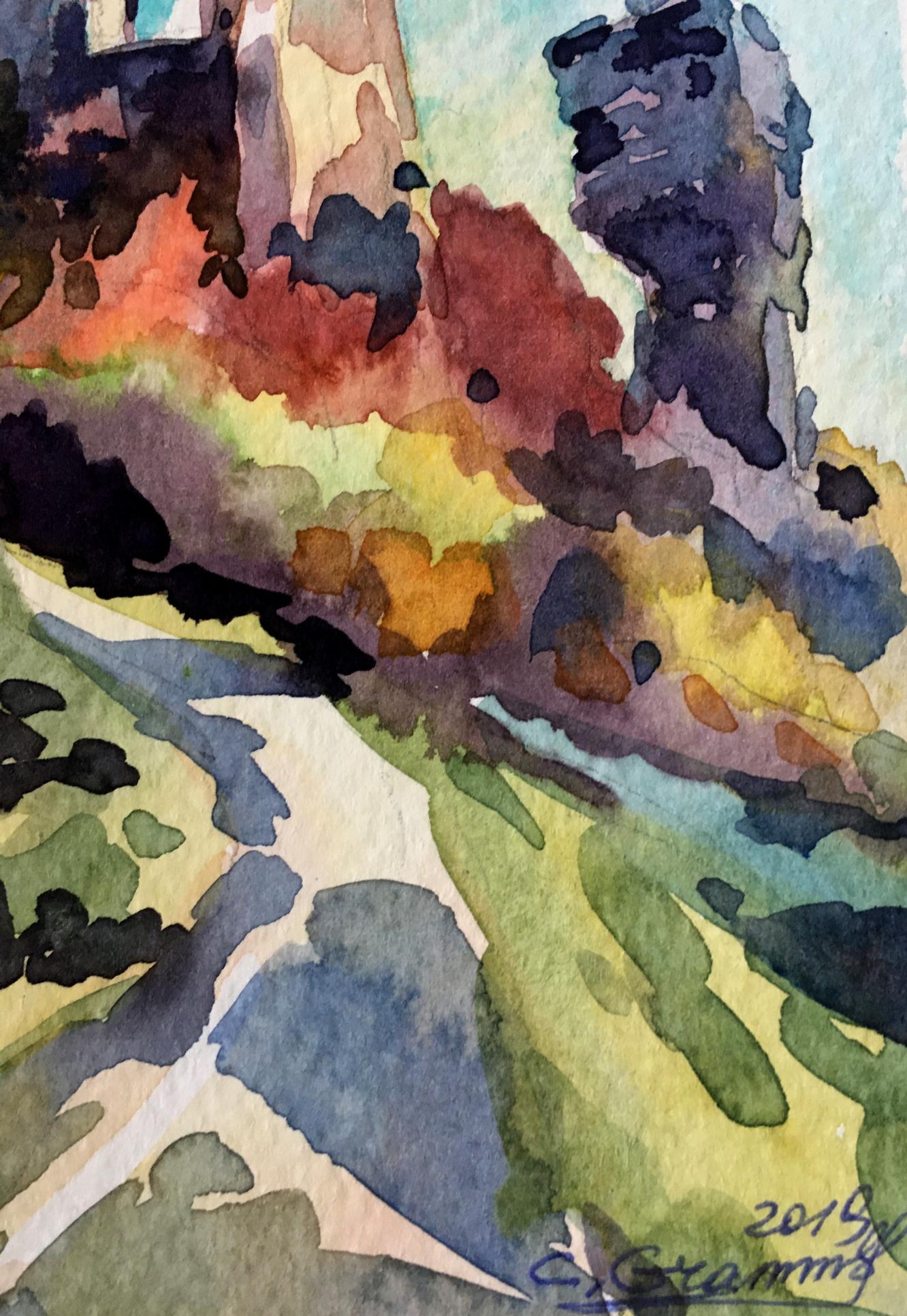 Watercolor painting Old castle Svetlana Gramm