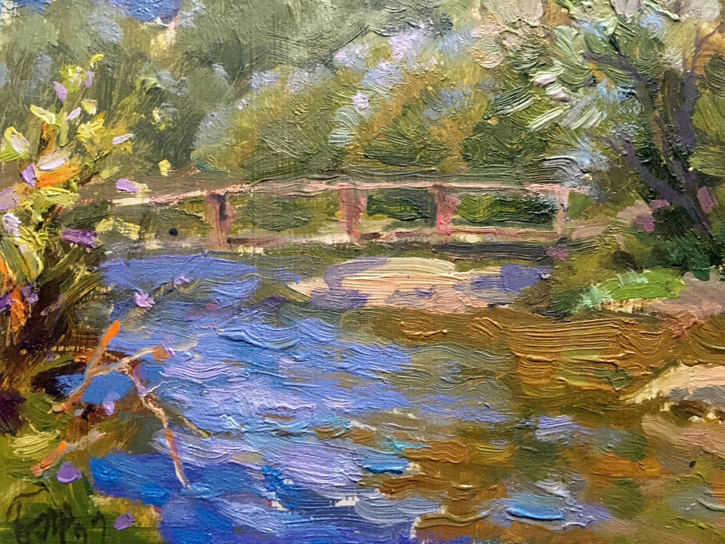 Oil painting Bridge over river Batrakov Vladimir Grigorievich