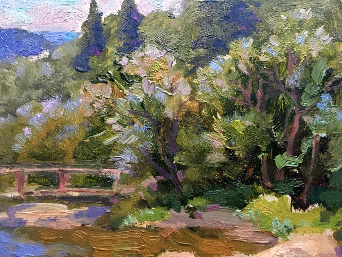 Oil painting Bridge over river Batrakov Vladimir Grigorievich