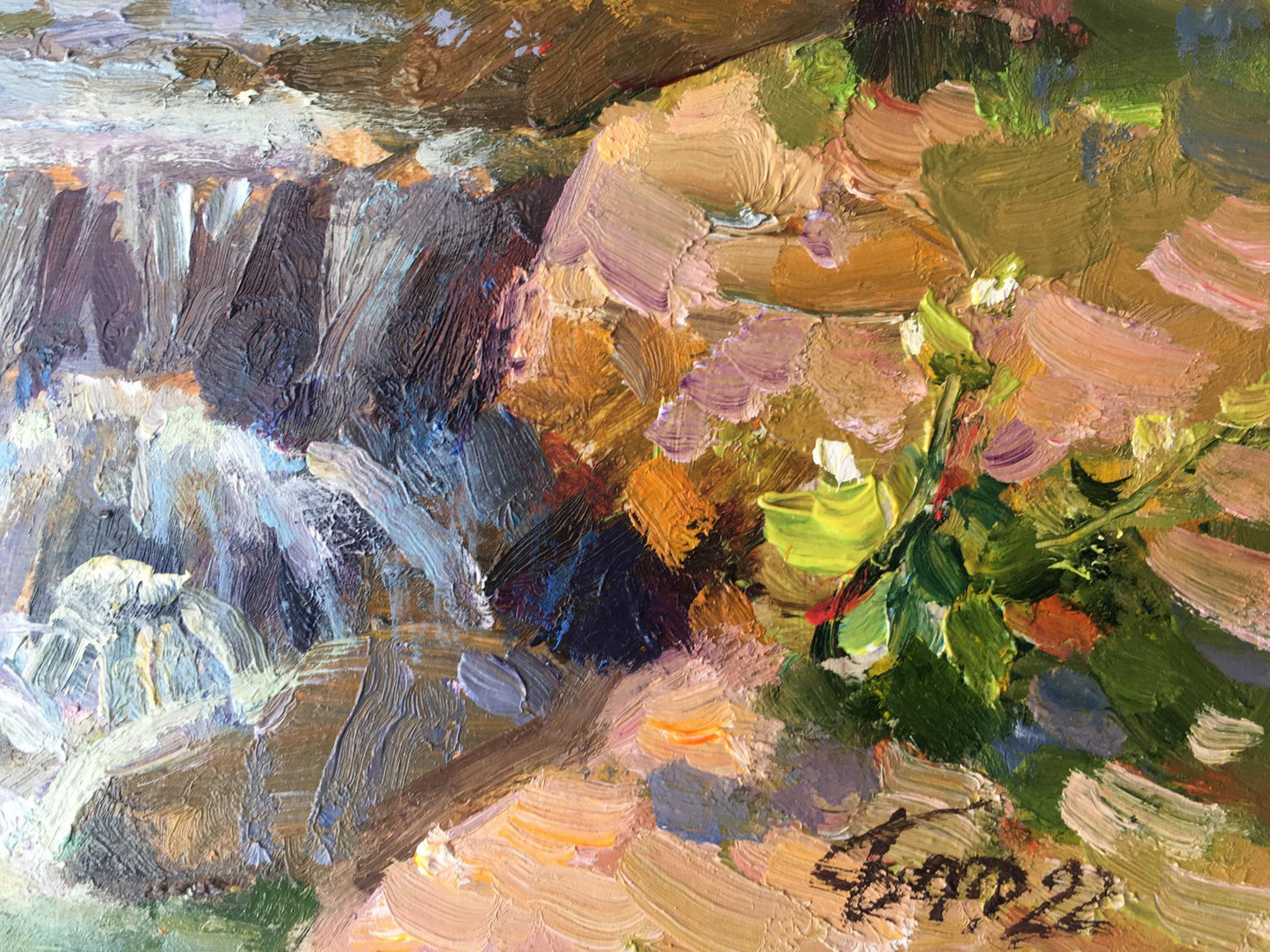 Oil painting Mountain waterfall Batrakov Vladimir Grigorievich