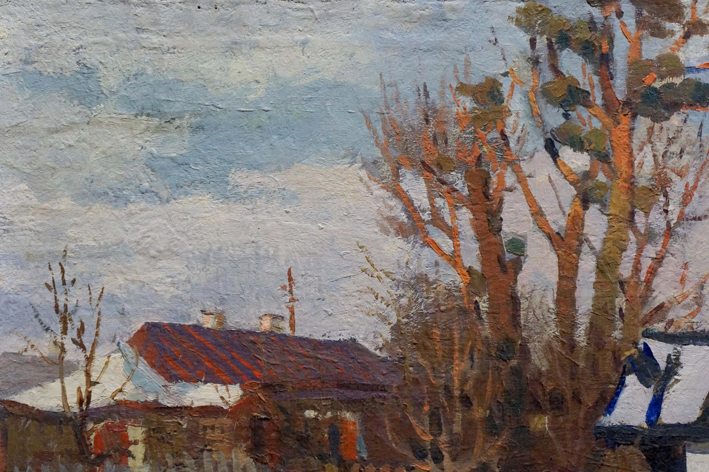 Oil painting The yard is covered with snow Vladimir Belyak