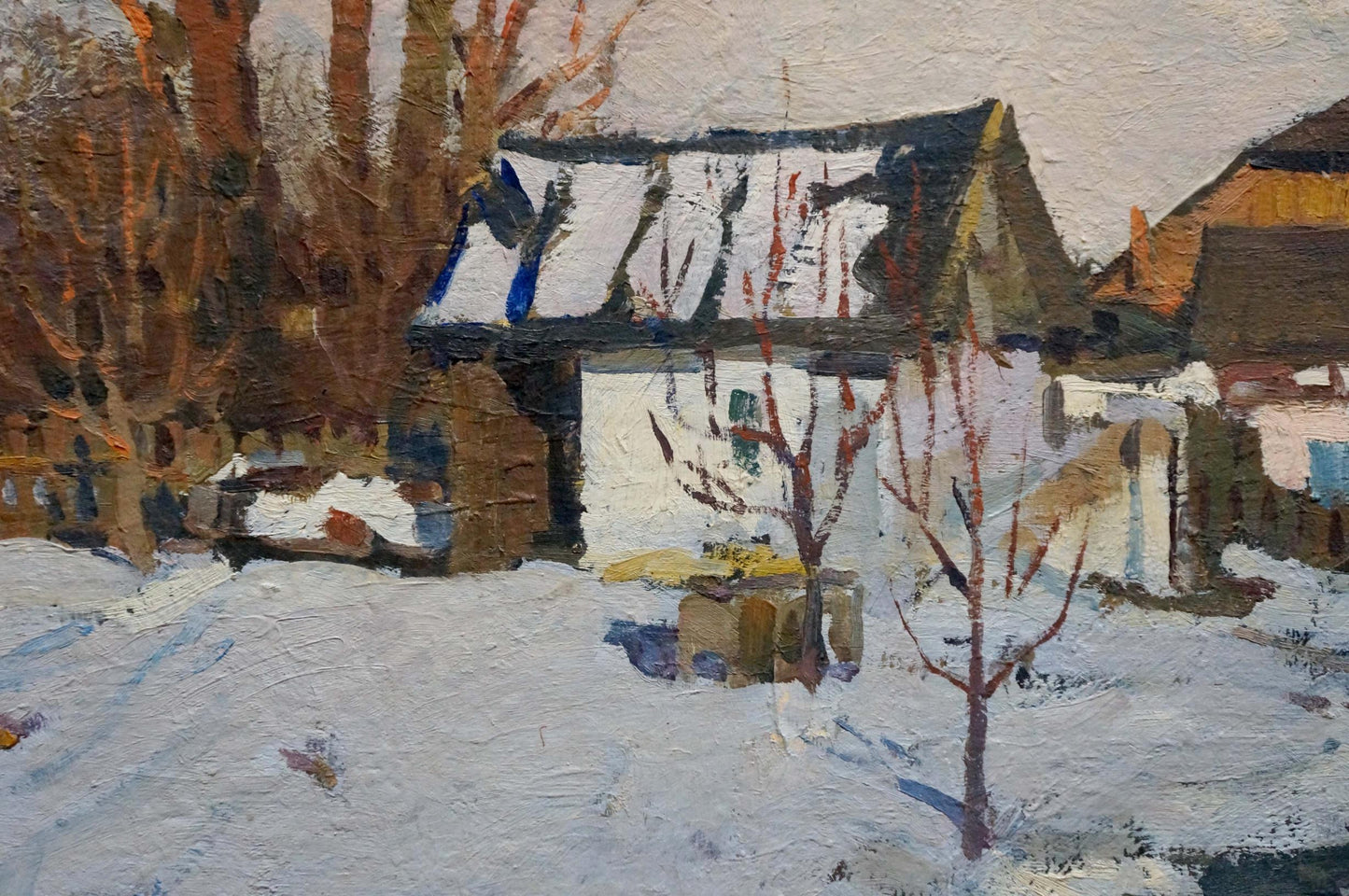 Oil painting The yard is covered with snow Vladimir Belyak