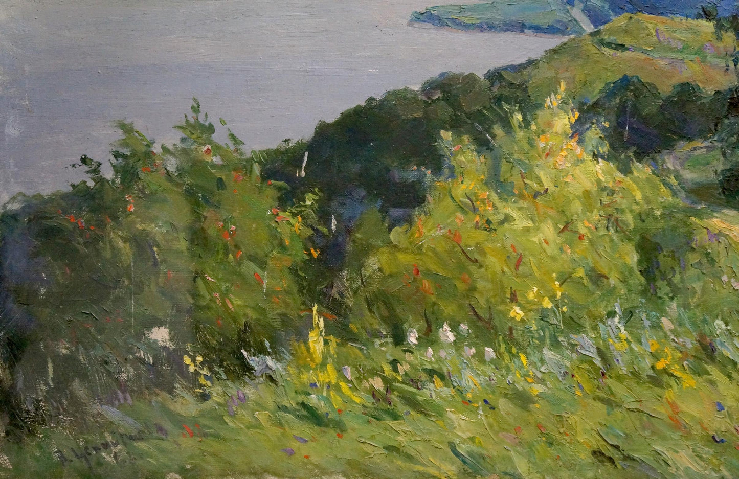 Oil painting Landscape with a long river Vasily Nepiypivo