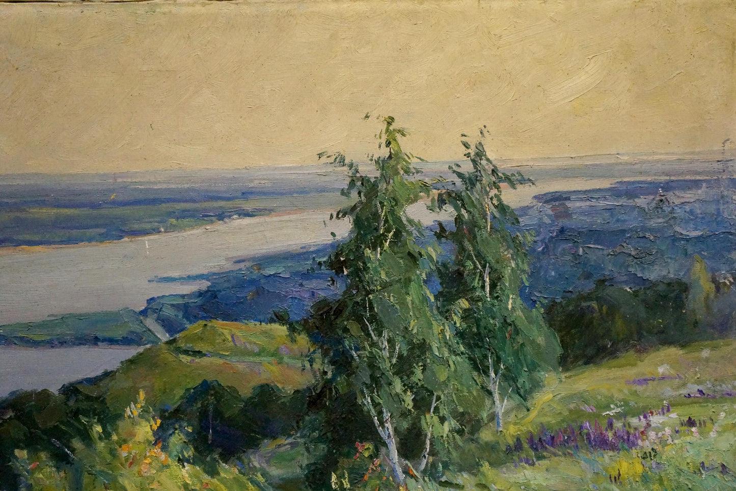 Oil painting Landscape with a long river Vasily Nepiypivo