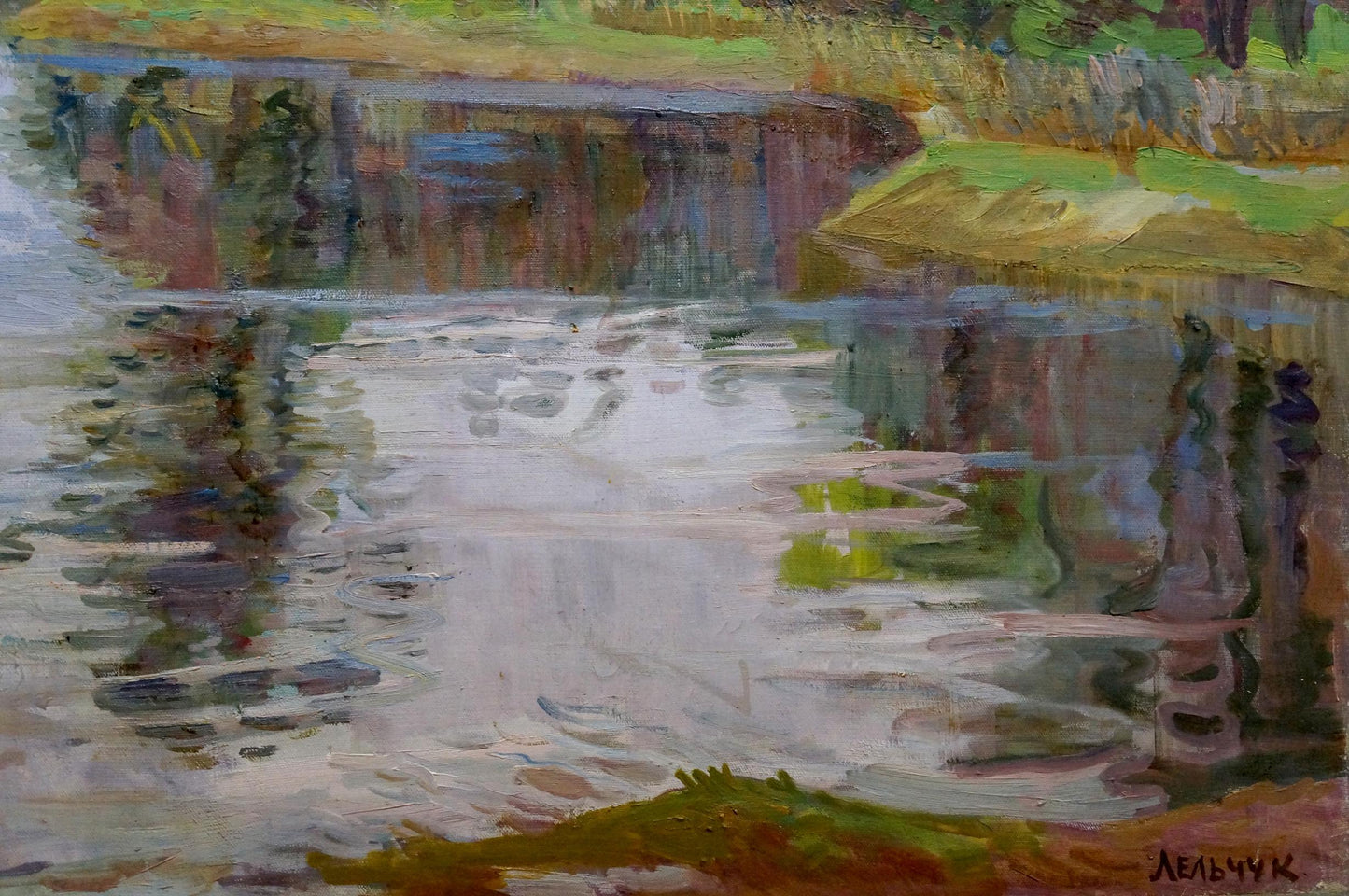 Oil painting River landscape Lelchuk Marina Grigoryevna