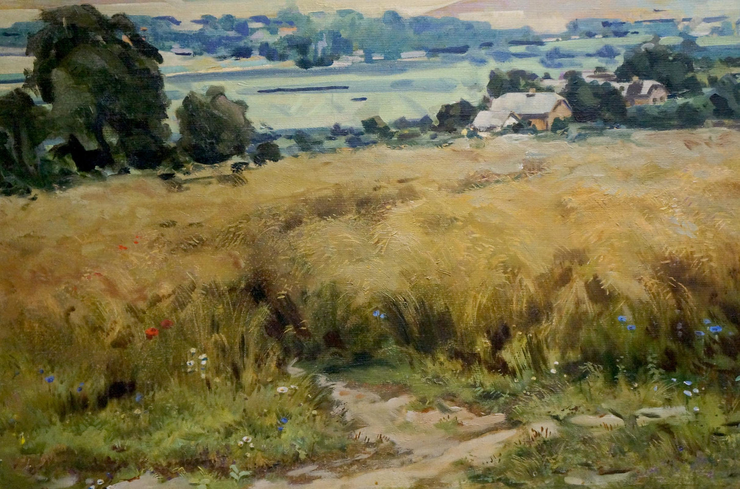 Oil painting Landscape with wheat field Unknown artist
