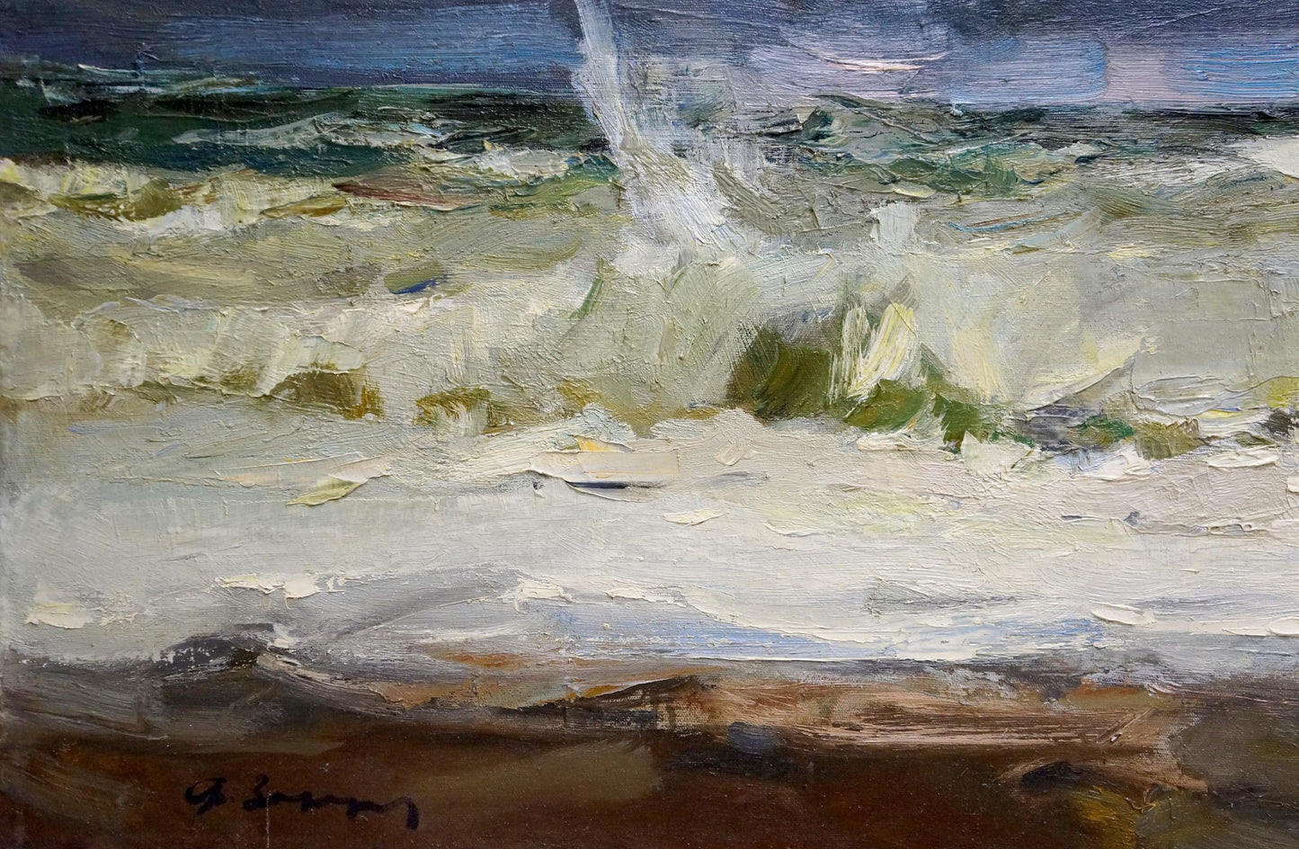 Oil painting Seascape with flying seagulls Fedor Zakharov