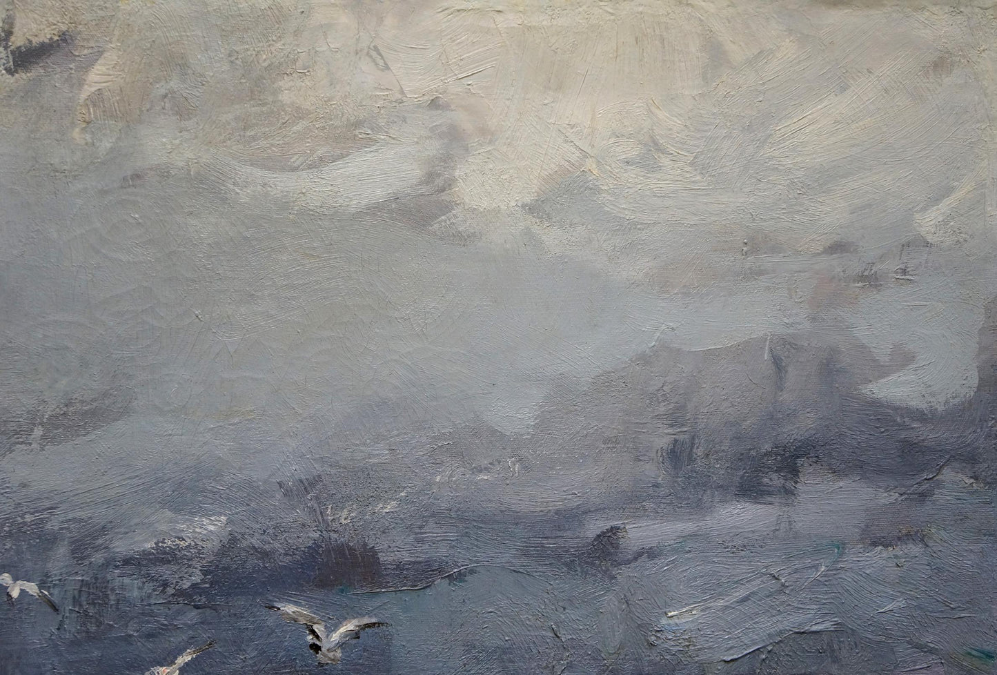 Oil painting Seascape with flying seagulls Fedor Zakharov