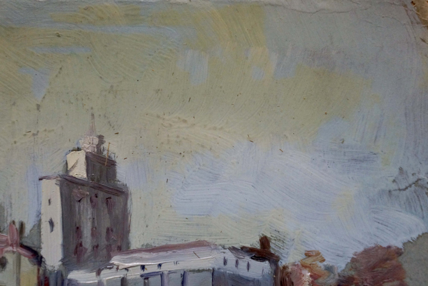 Oil painting Snowy city by the river Unknown artist