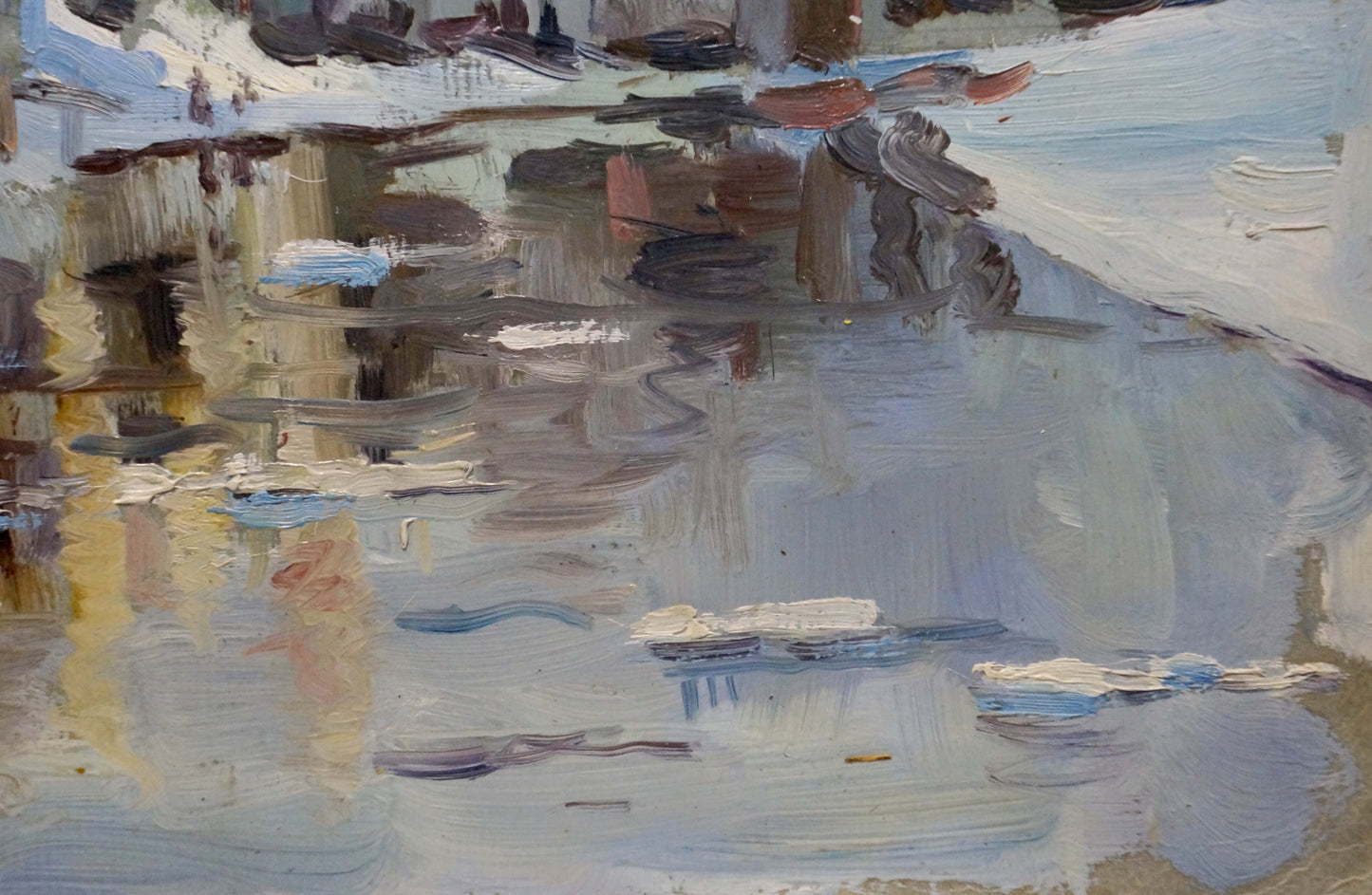 Oil painting Snowy city by the river Unknown artist
