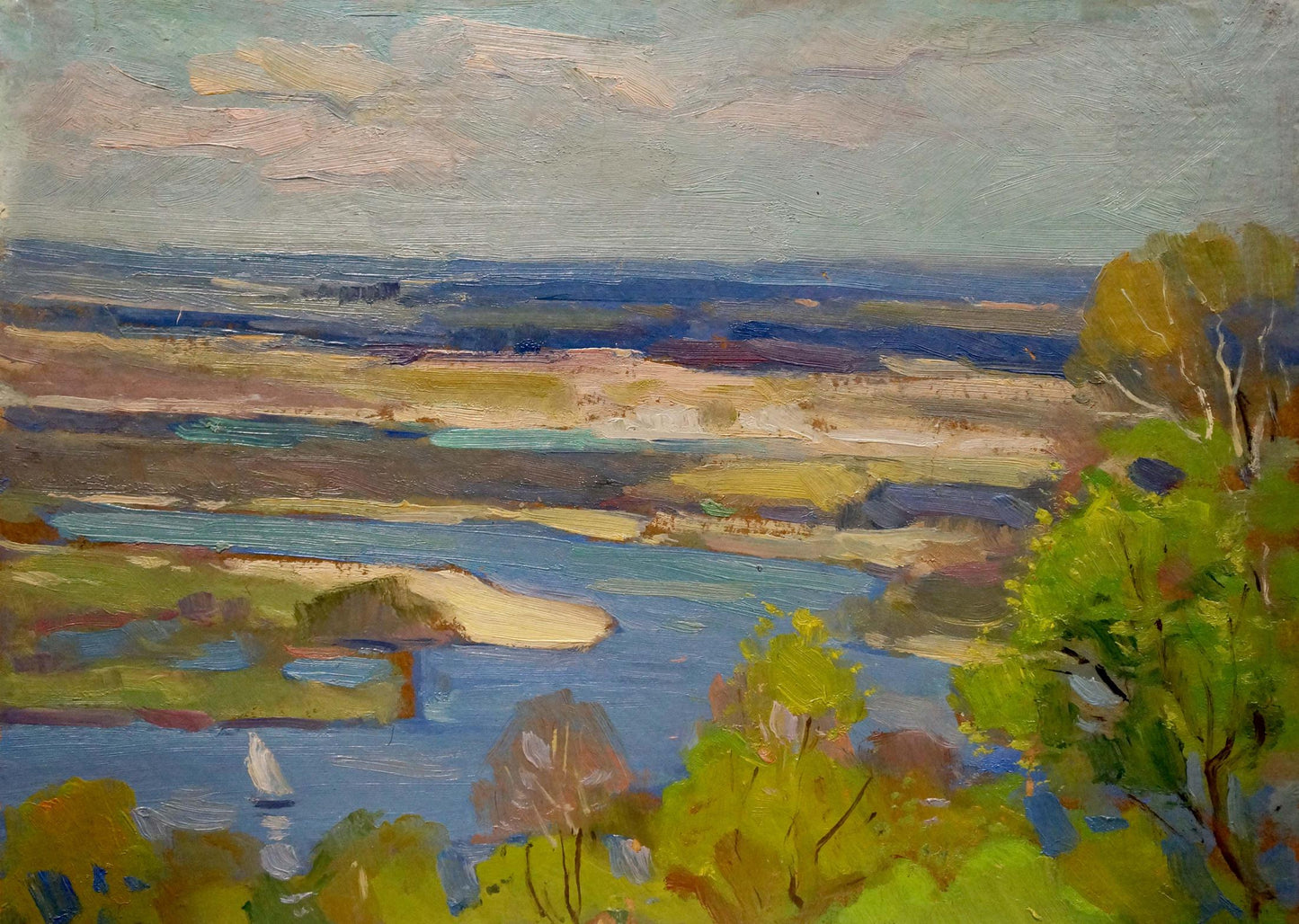 Oil painting River spill in a field Nikolay Buryachok