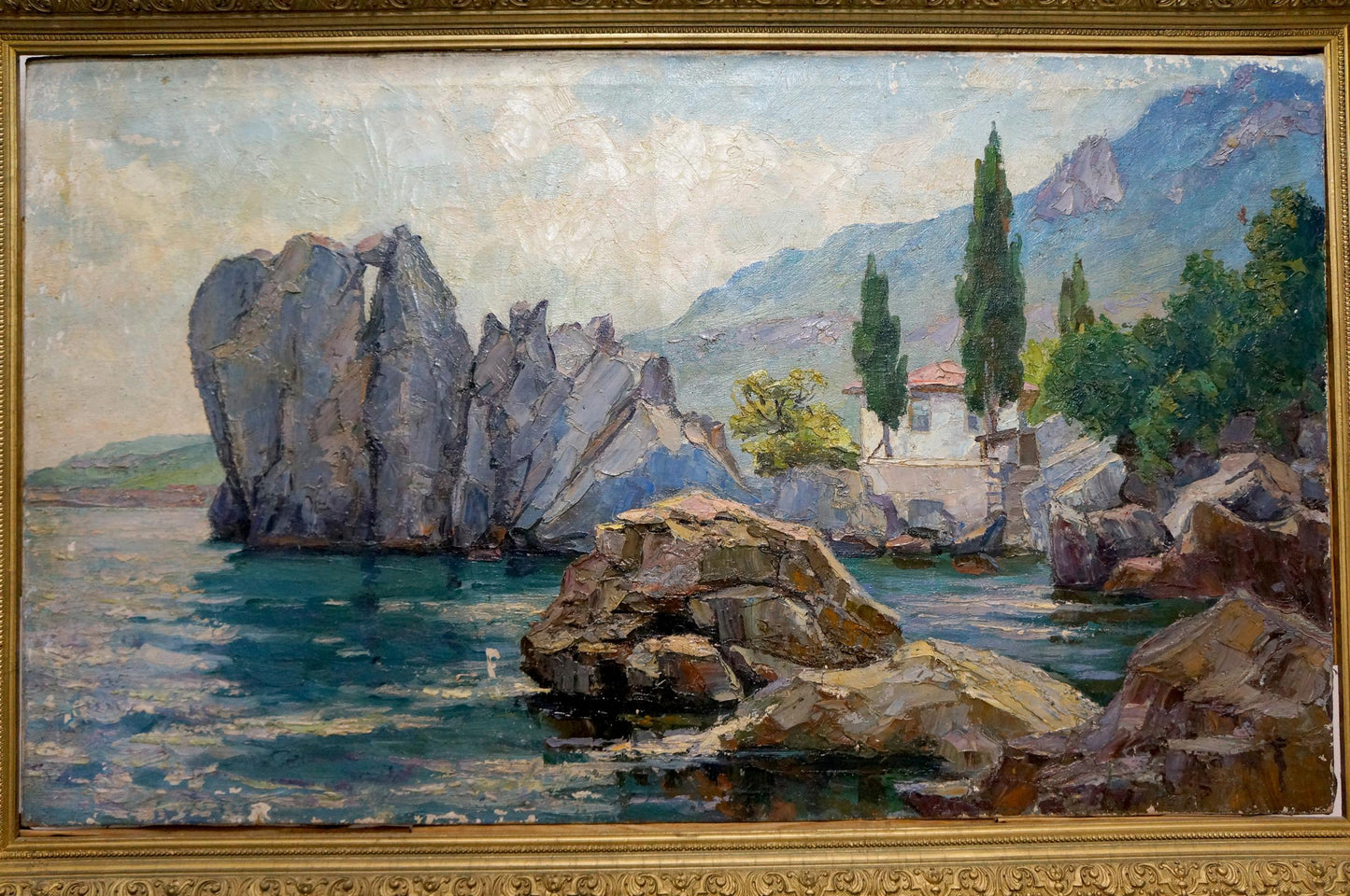 Oil painting House by the shore Unknown artist