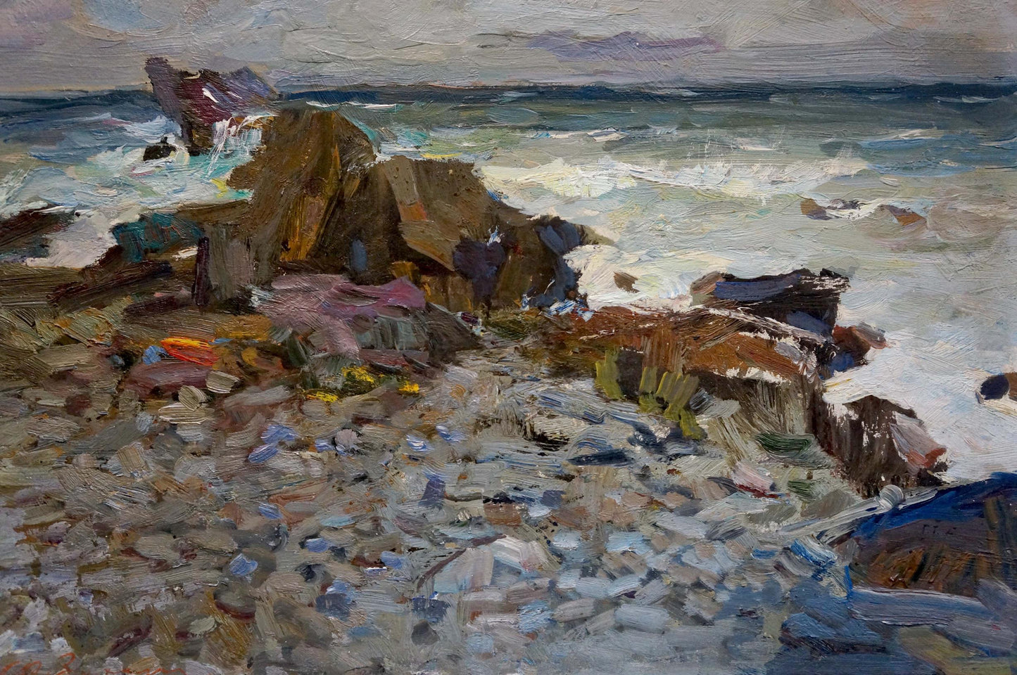 Oil painting On the shore of a calm sea Fedor Zakharov
