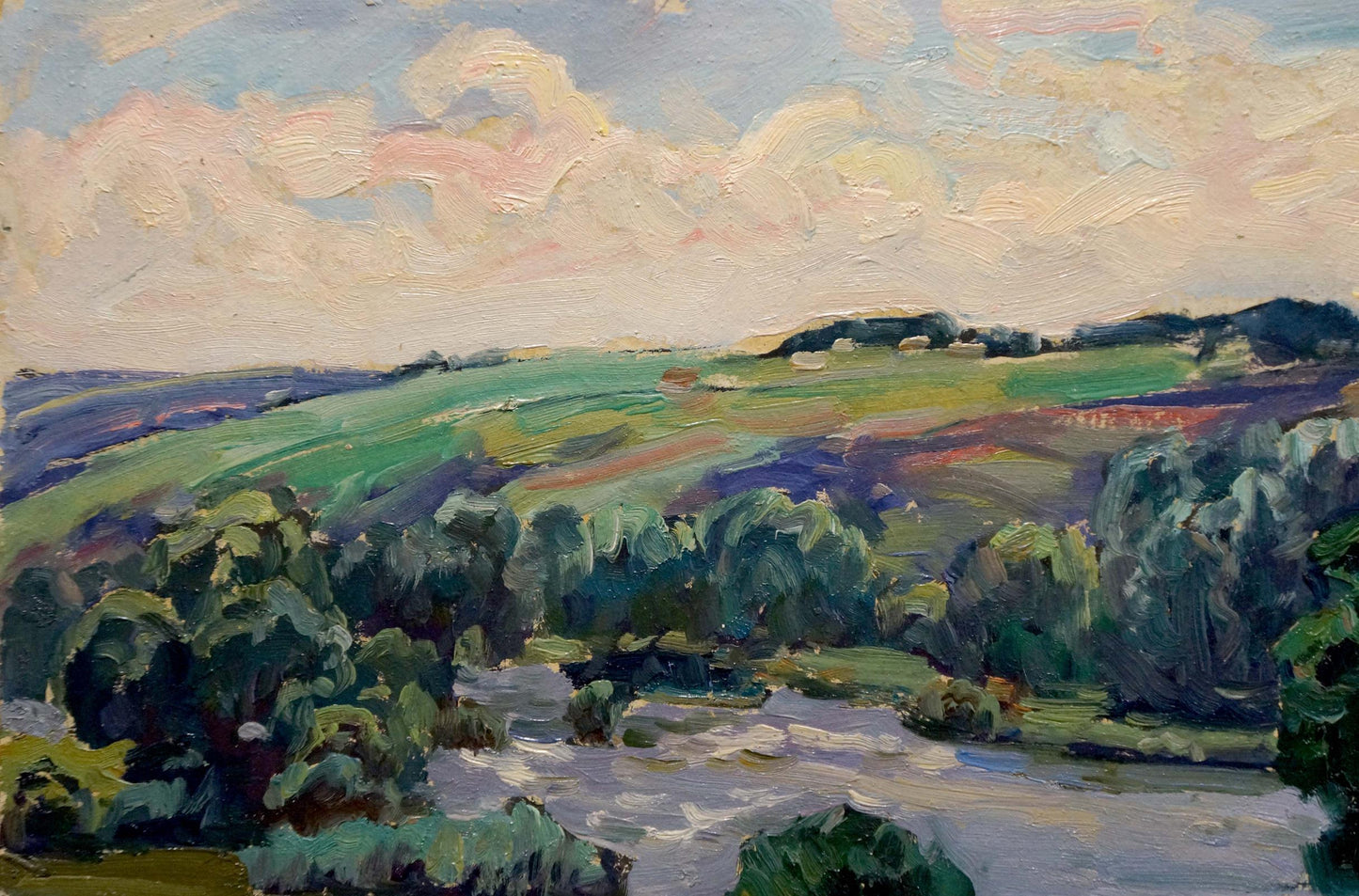 Oil painting Mesmerizing landscape with a river Anatoly Fomin