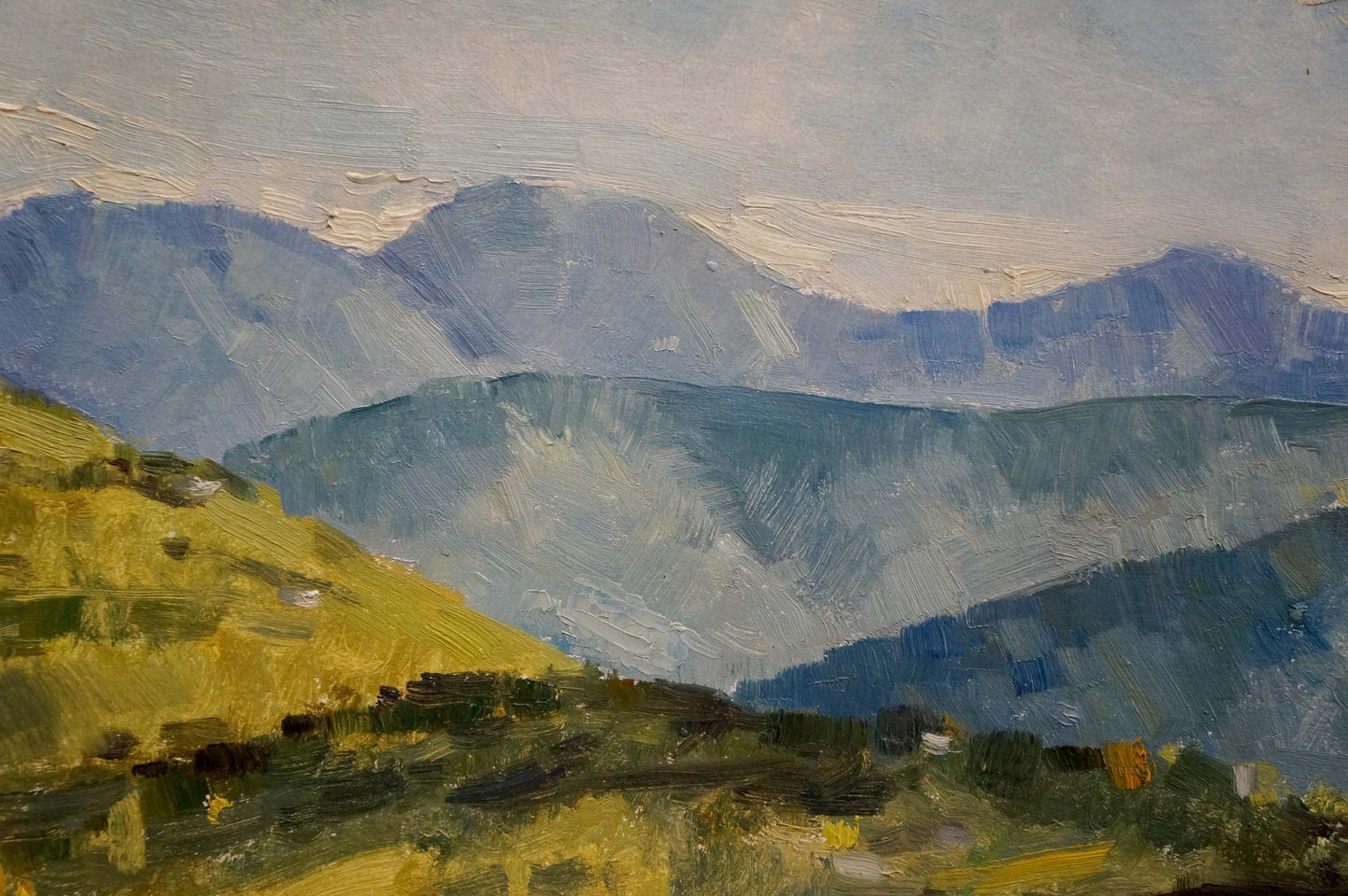 The oil painting portrays a mining quarry by an unknown artist