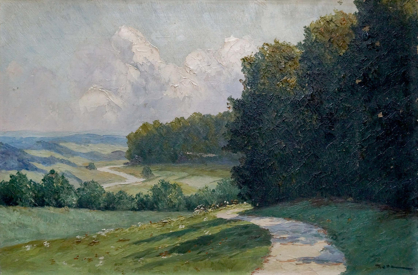 Oil painting Forest and long road Unknown artist