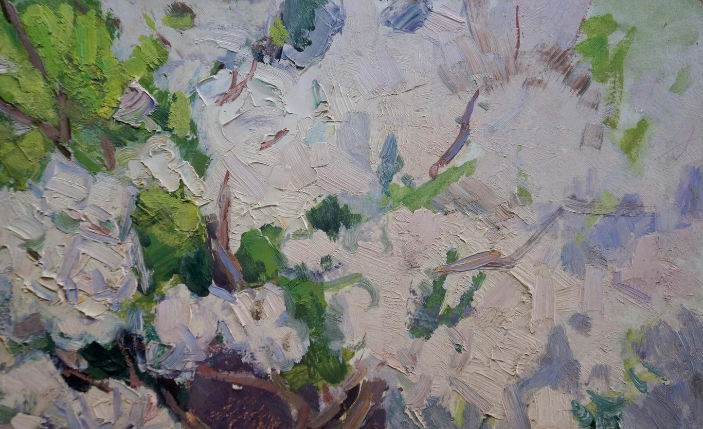 Oil painting Apple tree blossoms Trypilsky