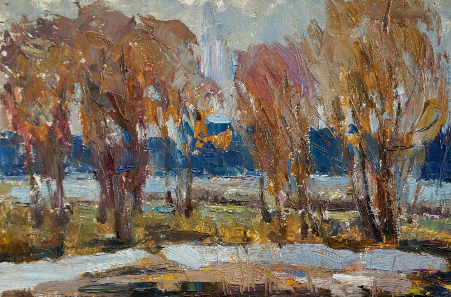 Oil painting Snow melts Sidorov Alexey Evdokimovich