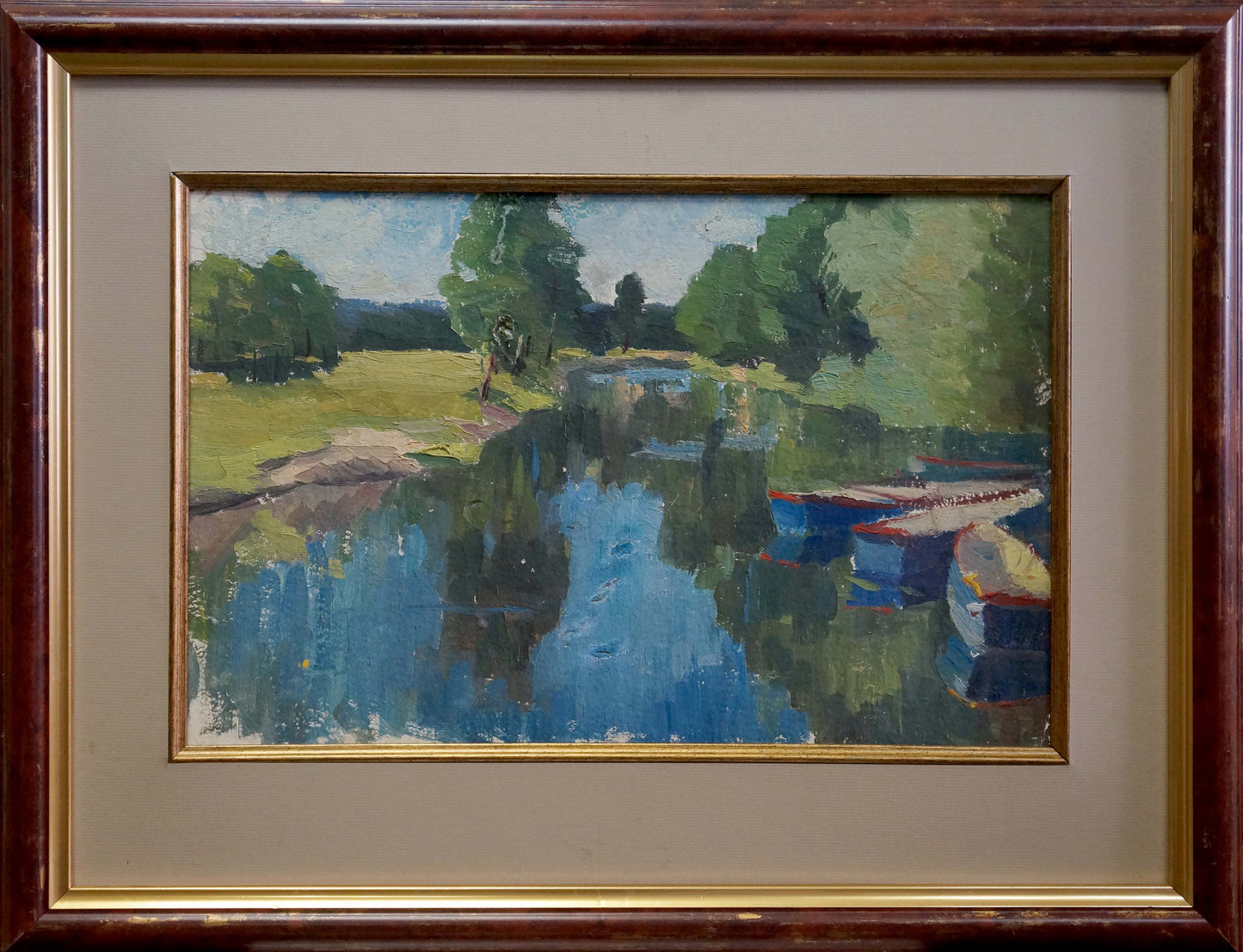 Oil painting Trees along the river Unknown artist